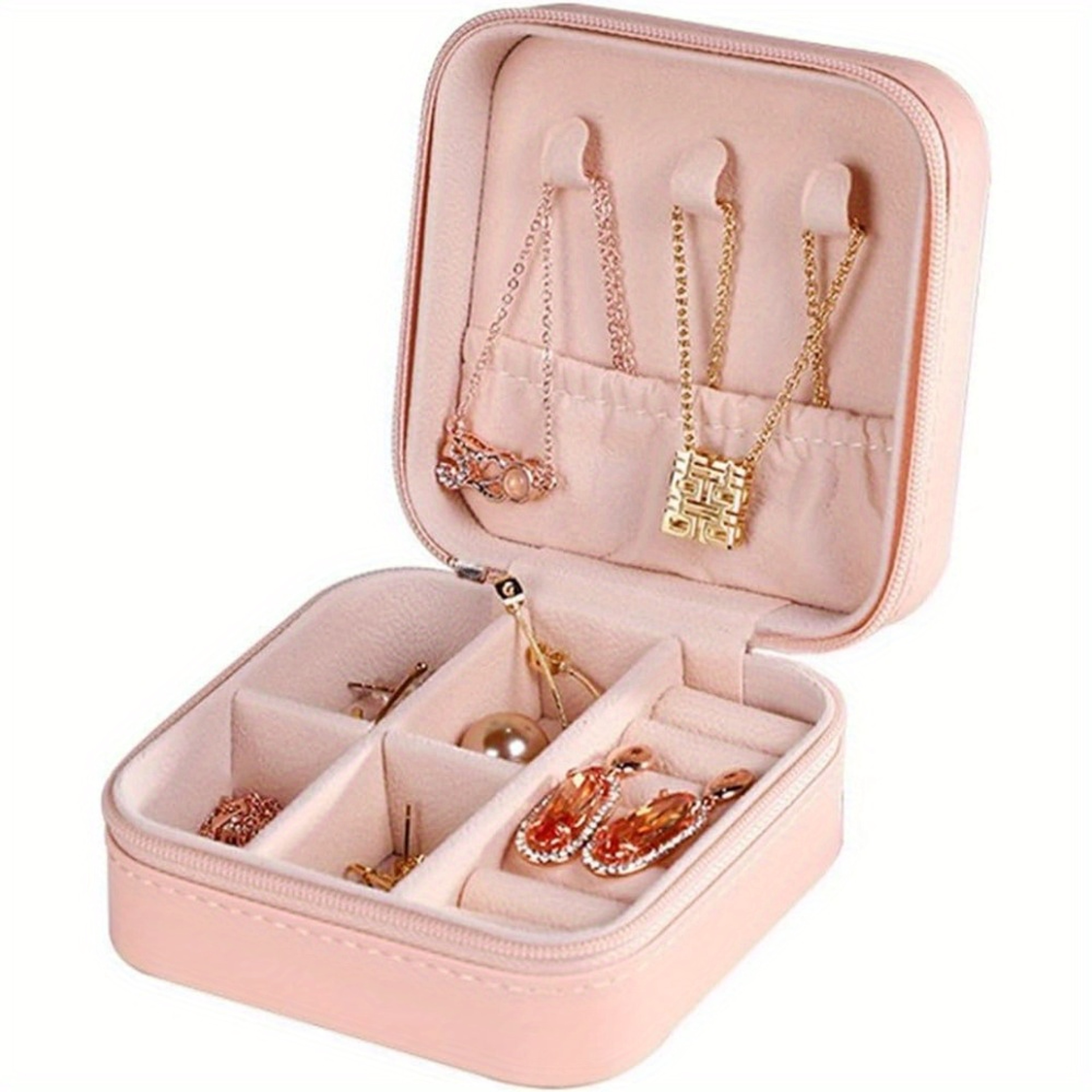 Travel Friendly Storage Box Pink Synthetic Leather Jewelry Box For Earrings Necklaces Rings 0