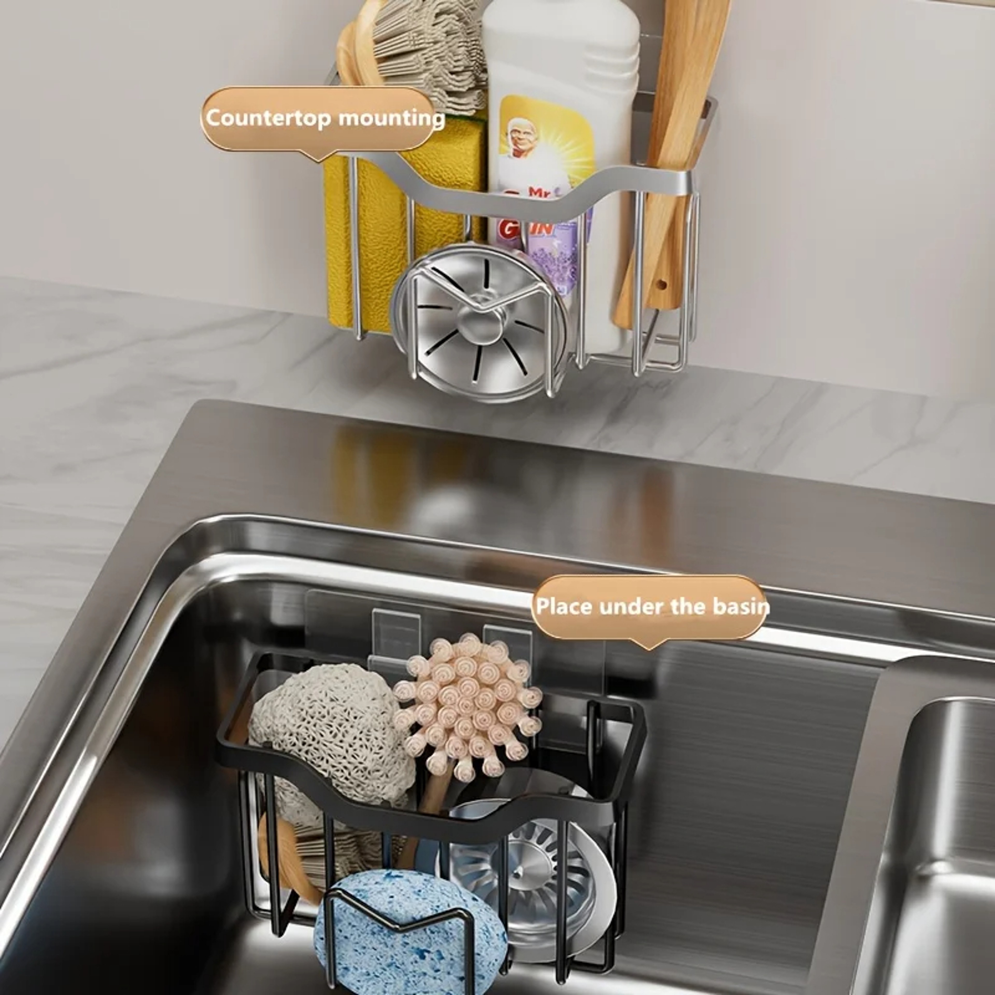 Rustproof Stainless Steel Sink Caddy Kitchen Sink Organizer For Sponge Brush Sponge Holder For Kitc 3