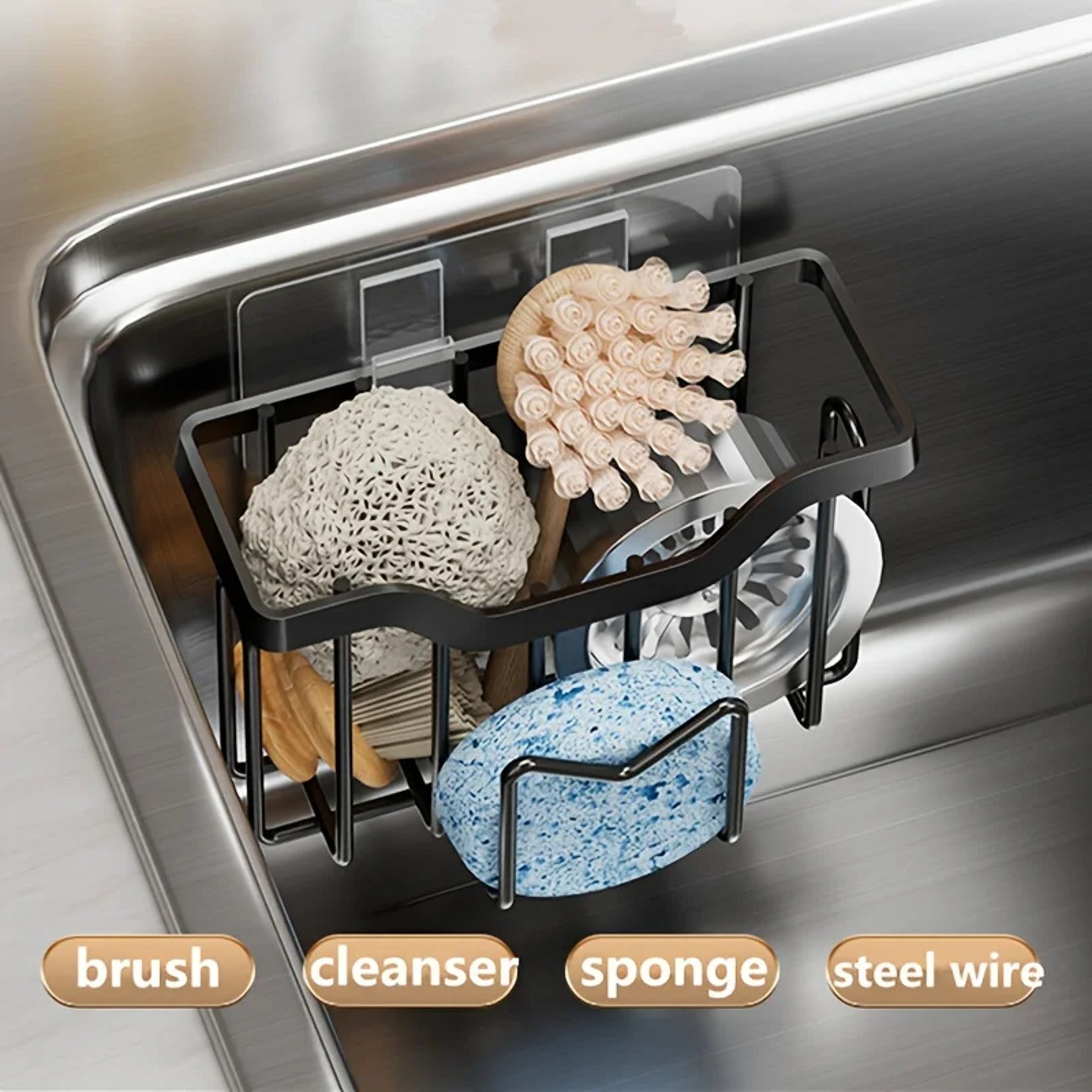 Rustproof Stainless Steel Sink Caddy Kitchen Sink Organizer For Sponge Brush Sponge Holder For Kitc 4