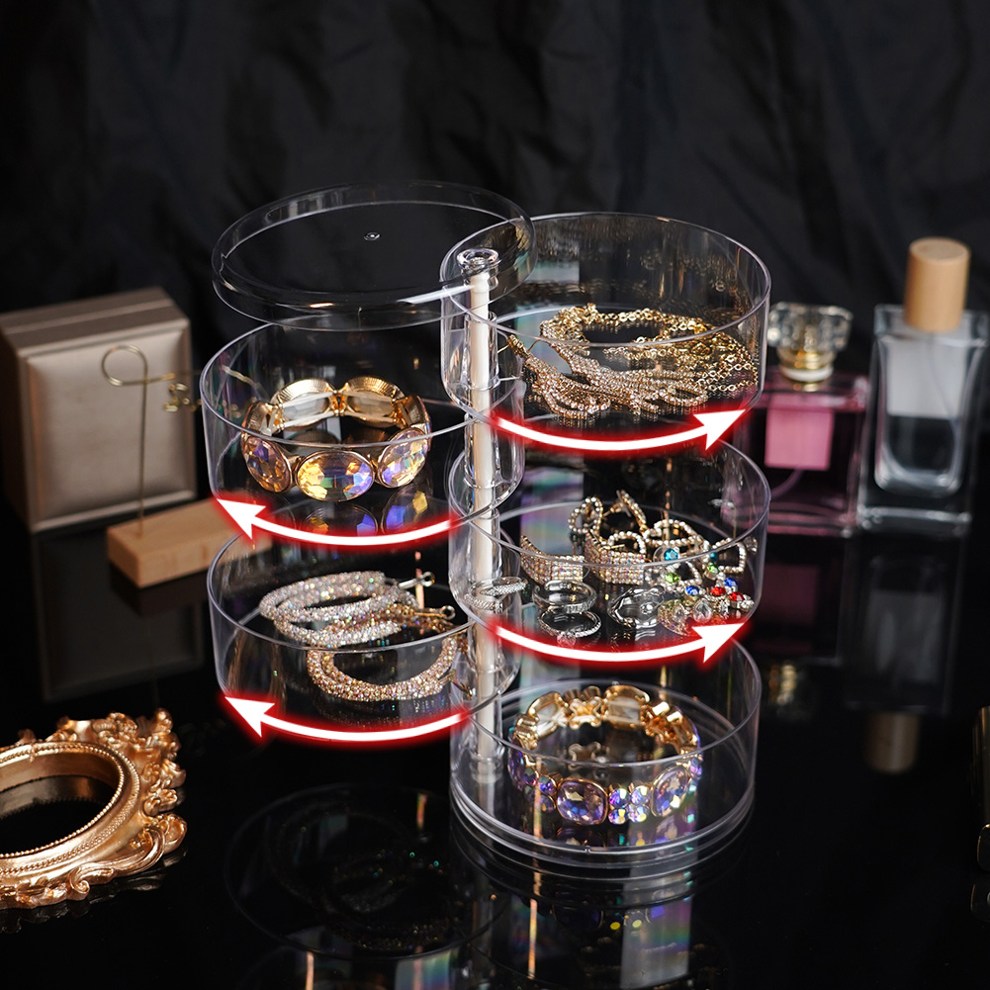 Round Plastic Organizer Box Jewelry Display Rack Rotating Makeup Storage Holder For Bracelets And E 3
