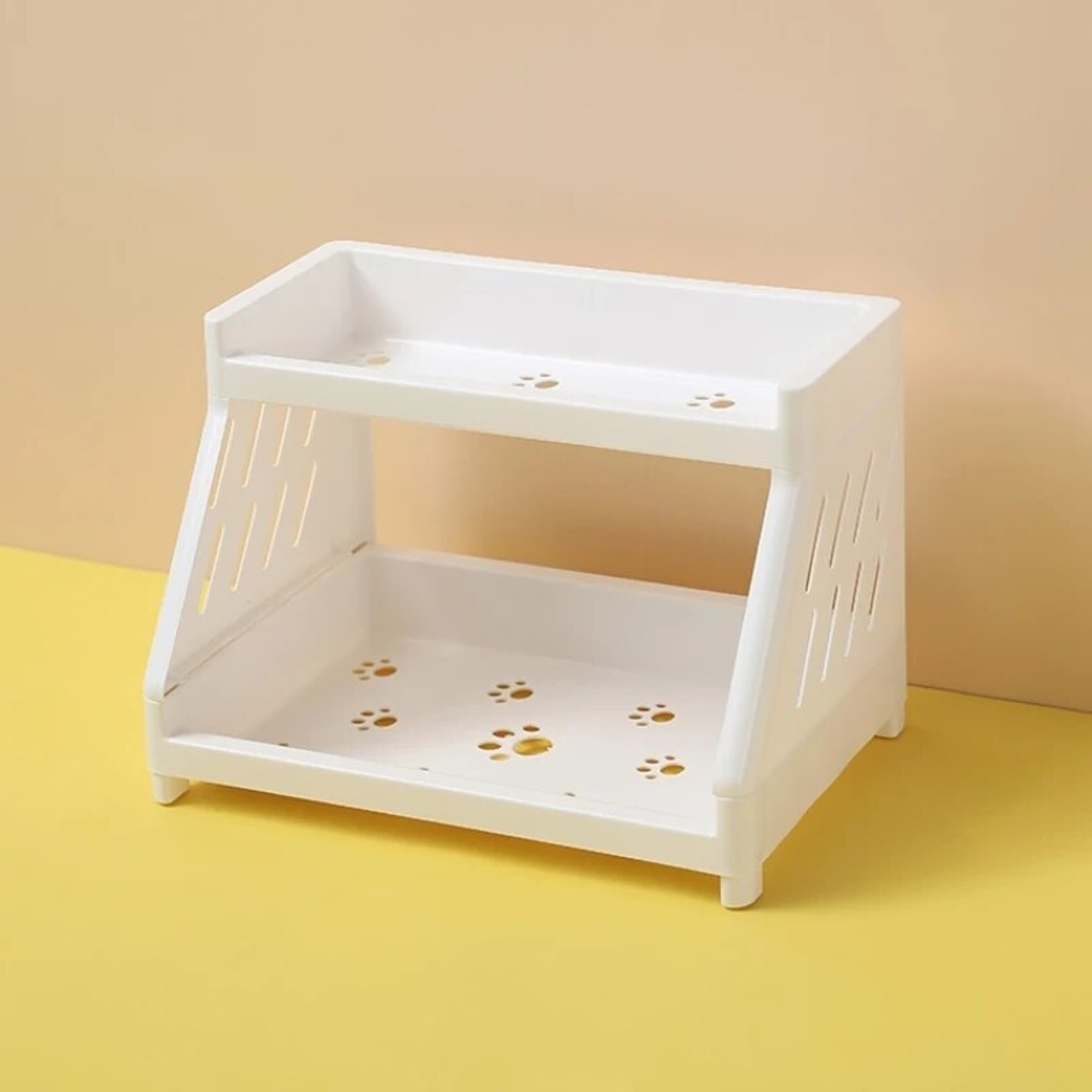 White Double Tier Desktop Storage Organiser with Cat's Paw Design, Perfect Display Shelf for Dorm Rooms and Home Offices – view 4