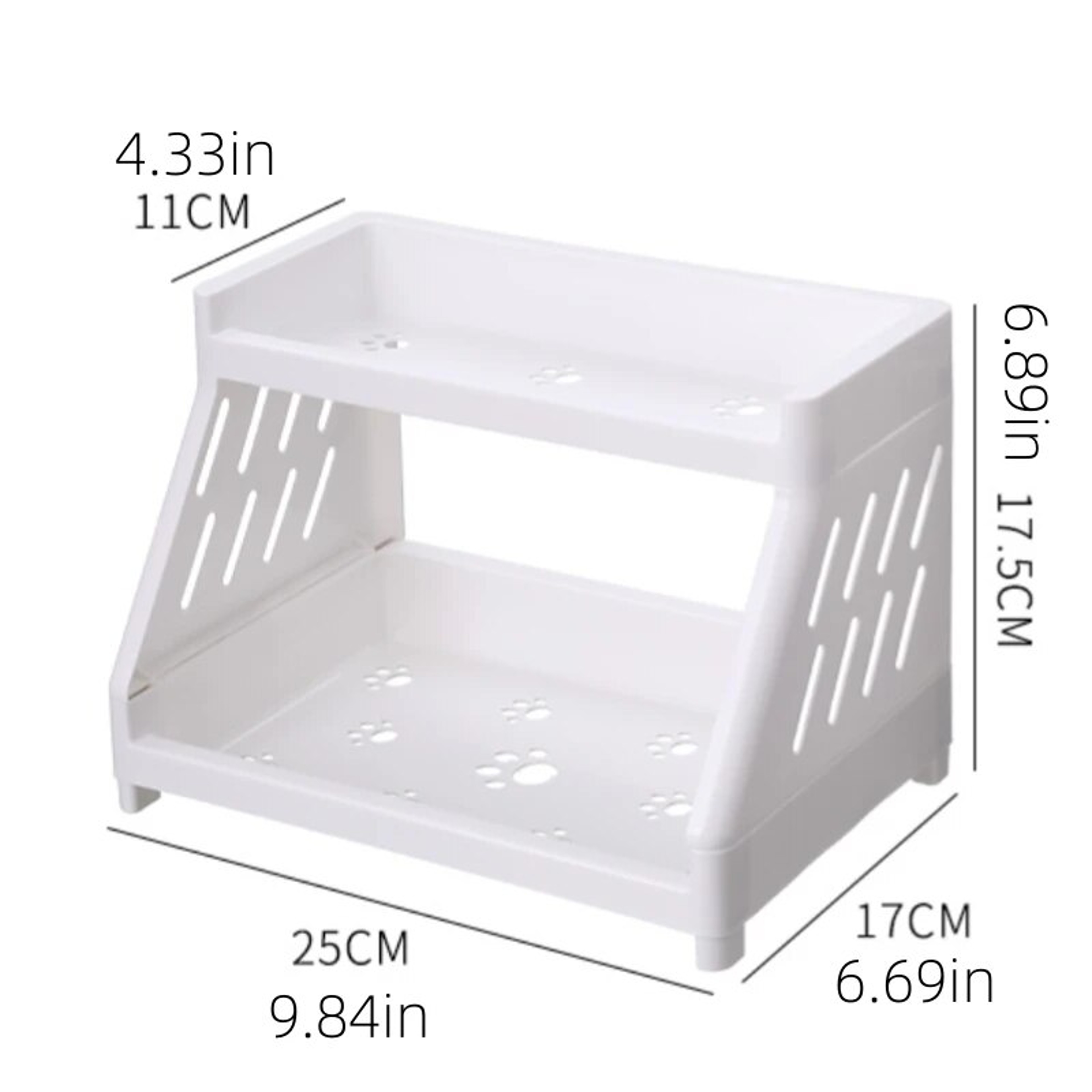 White Double Tier Desktop Storage Organiser with Cat's Paw Design, Perfect Display Shelf for Dorm Rooms and Home Offices – view 5