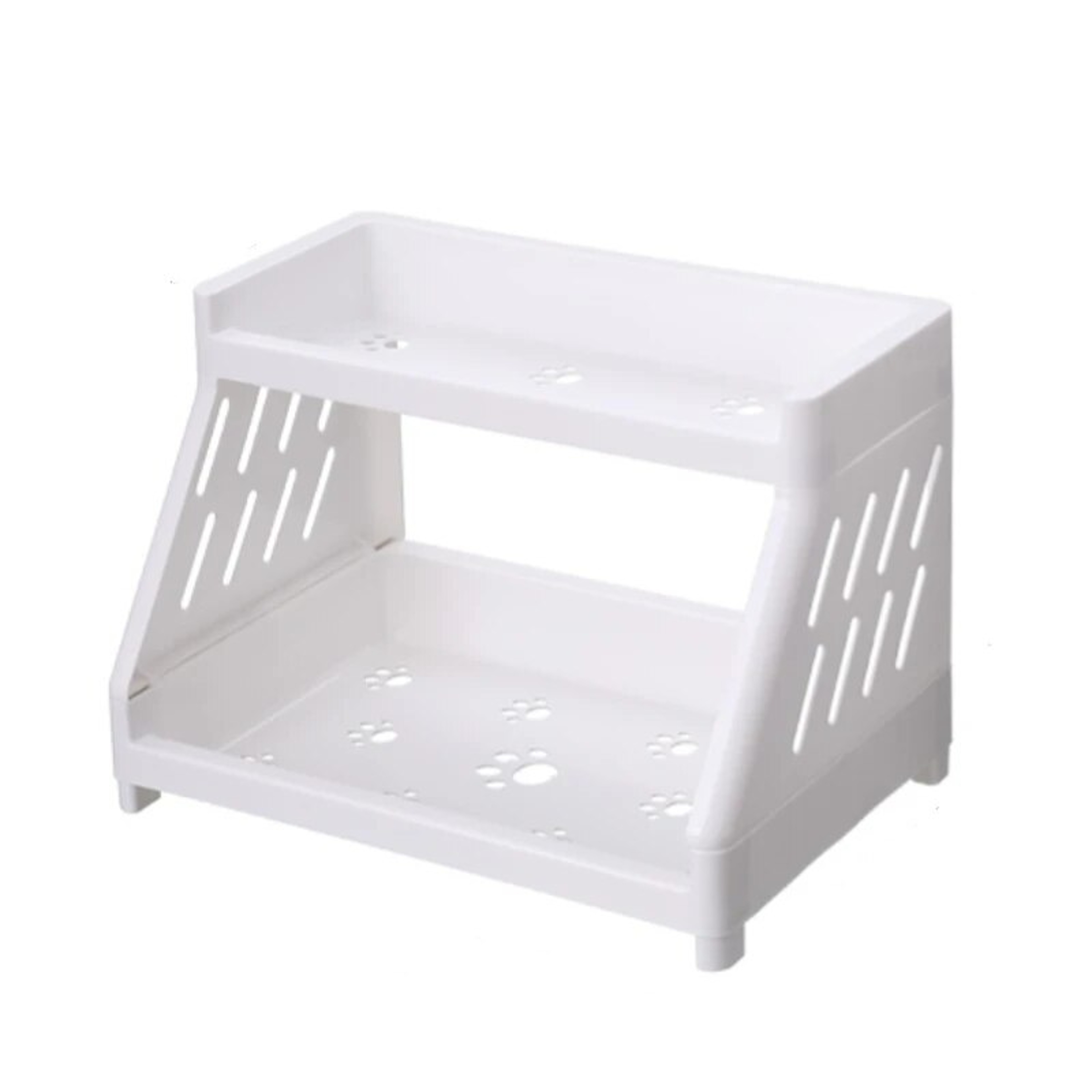 White Double Tier Desktop Storage Organiser with Cat's Paw Design, Perfect Display Shelf for Dorm Rooms and Home Offices – view 7