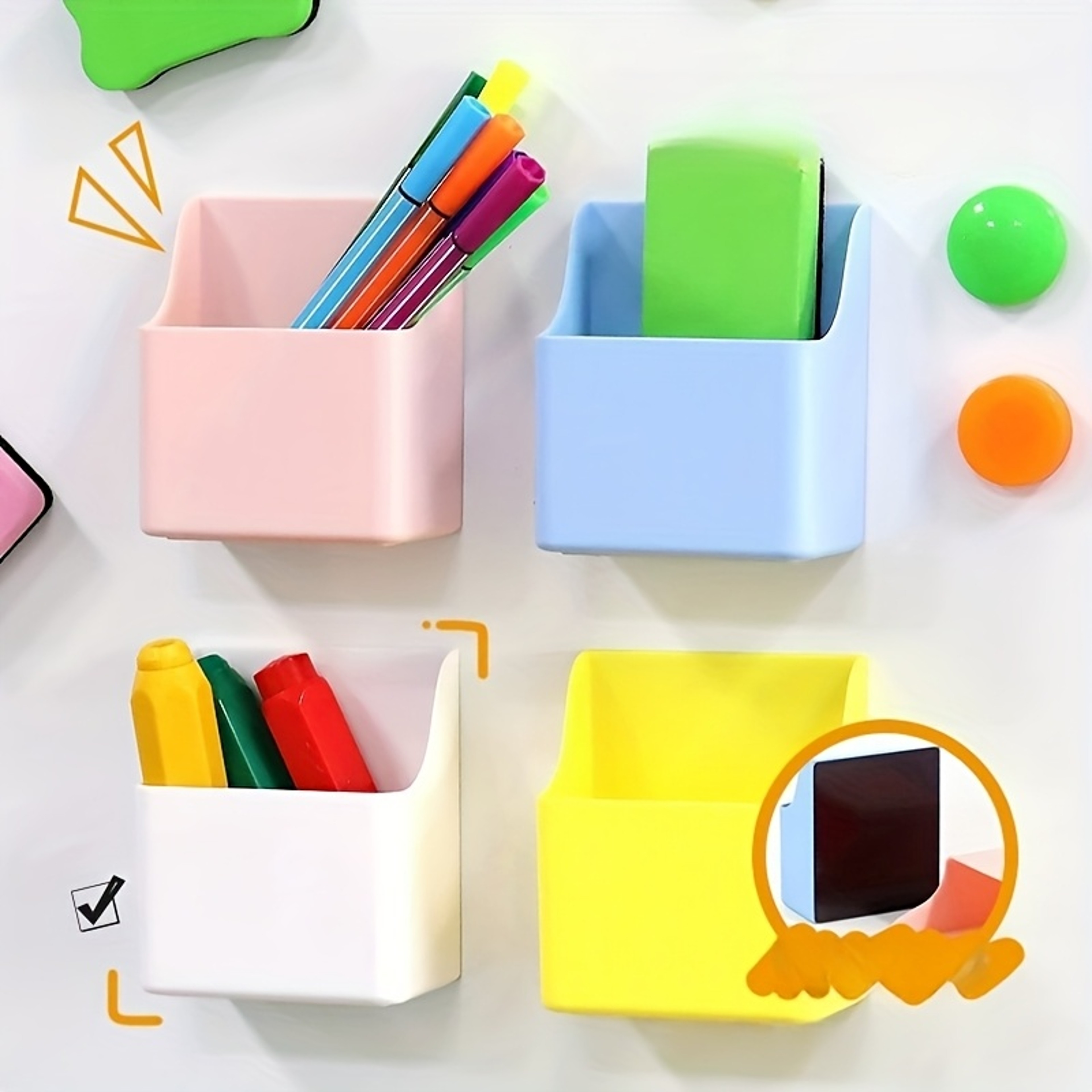 Strong Magnet Pen Holder for Dry Erase Board Plastic Magnetic Marker Storage Boxes, Refrigerator Locker Desk Accessories – view 2