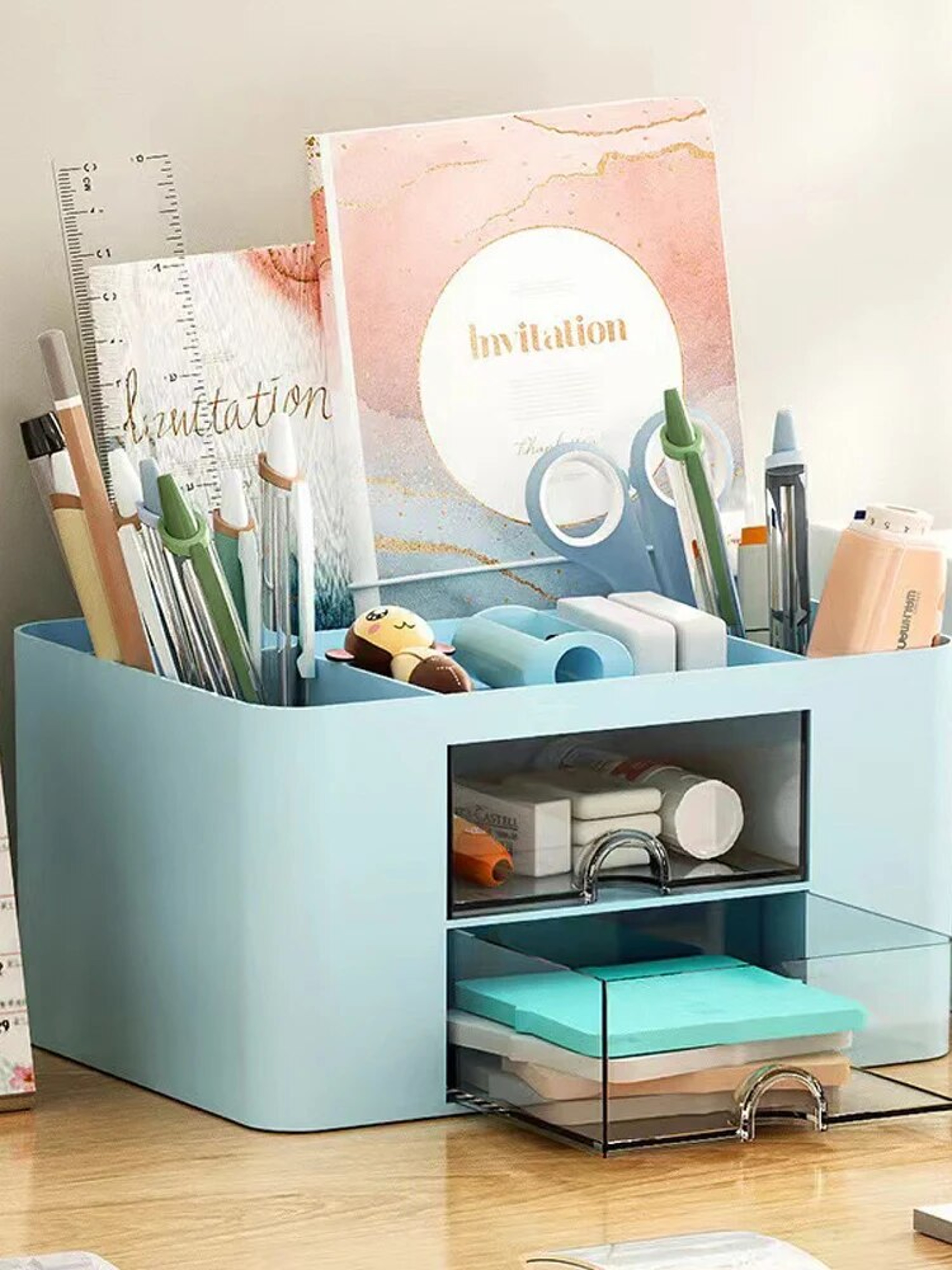 MultiFunctional Pen Organizer With 2 Drawers Storage Box For Desk Pencil Holder For Office Supplies 2