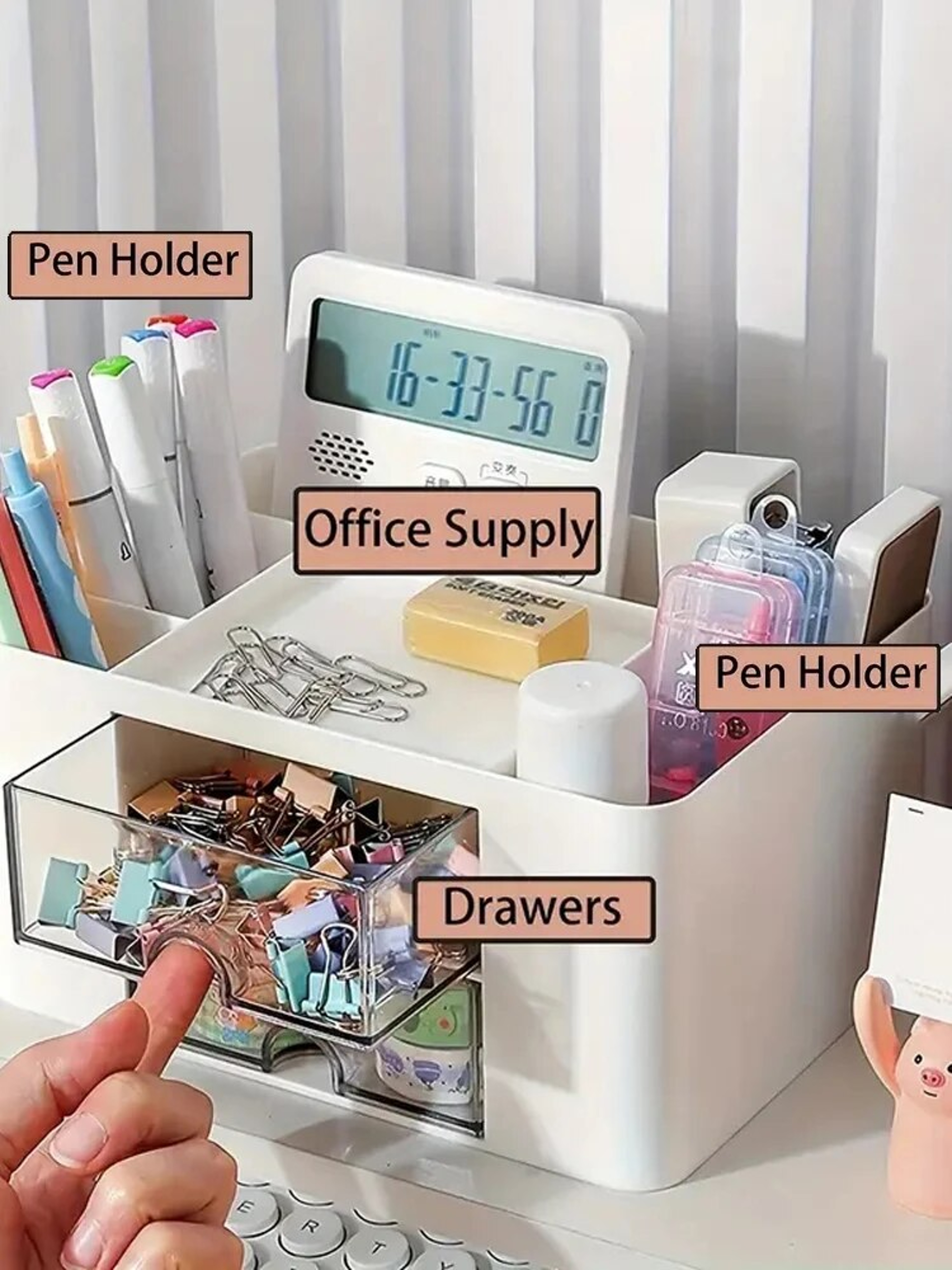 MultiFunctional Pen Organizer With 2 Drawers Storage Box For Desk Pencil Holder For Office Supplies 5