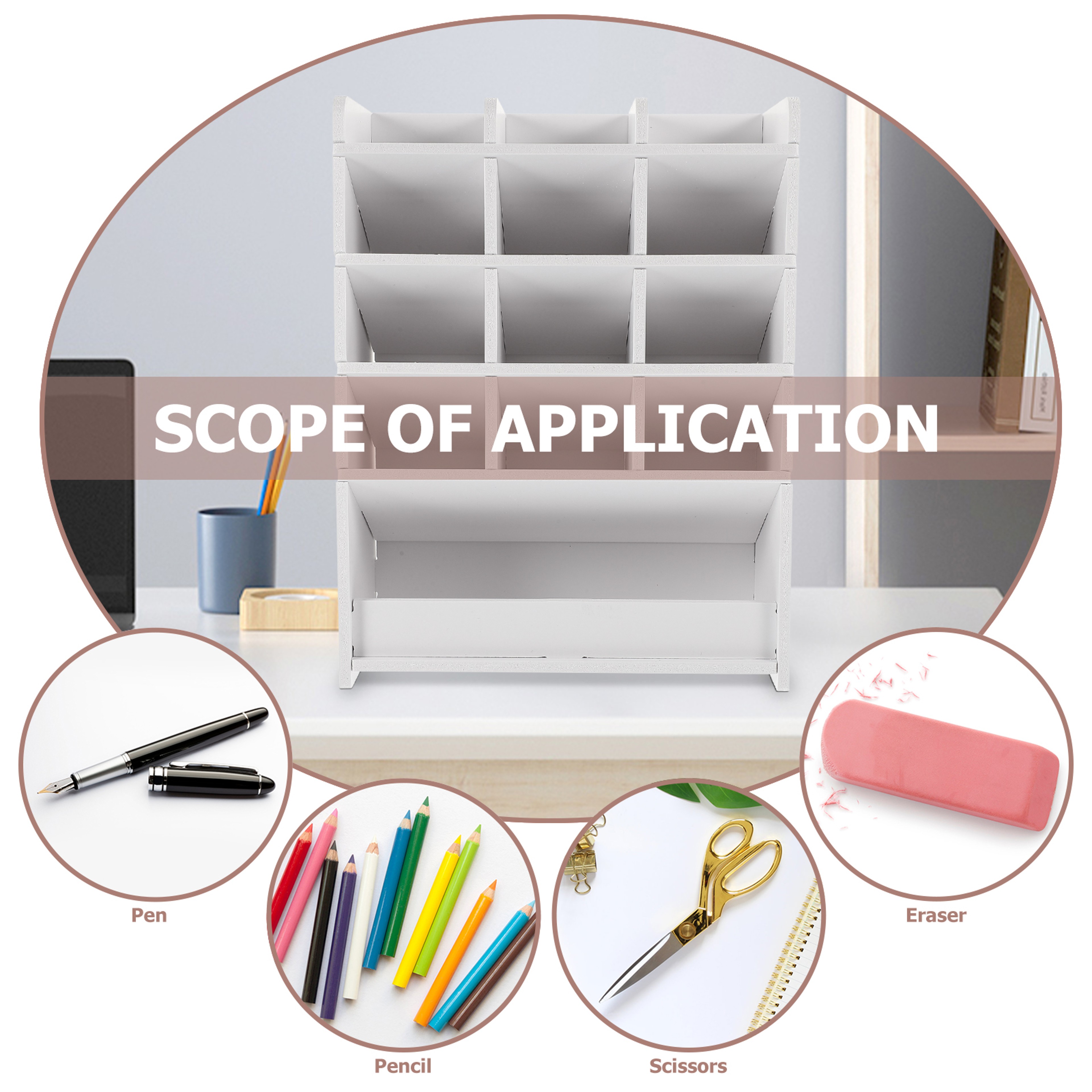Desktop Storage Box Wood Organizer Office Pen Stand Multicompartment For School And Living Room 1