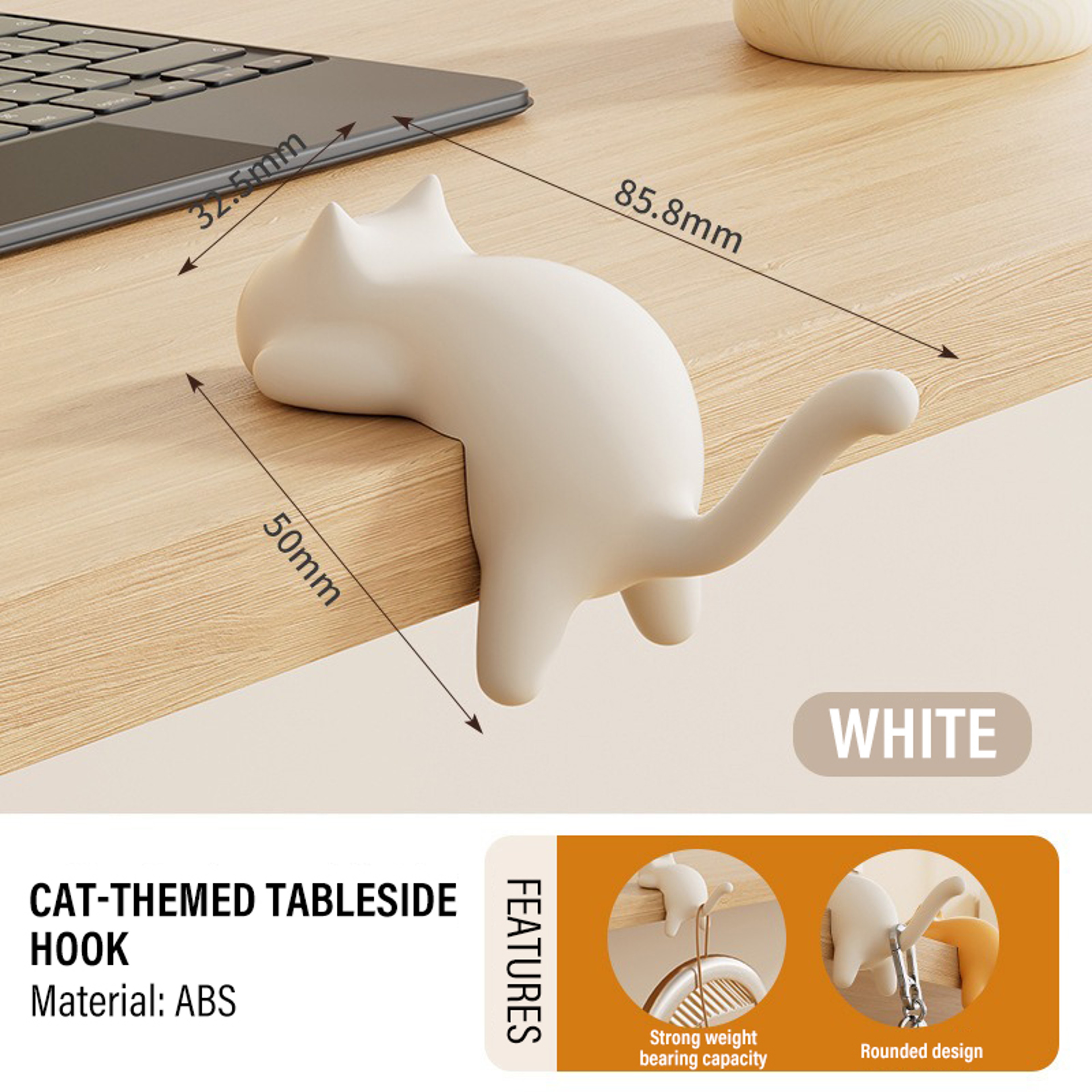 Kawaii Desk Decor, Cat-Shaped Keychain Hook, Creative Bag Storage Holder – view 10