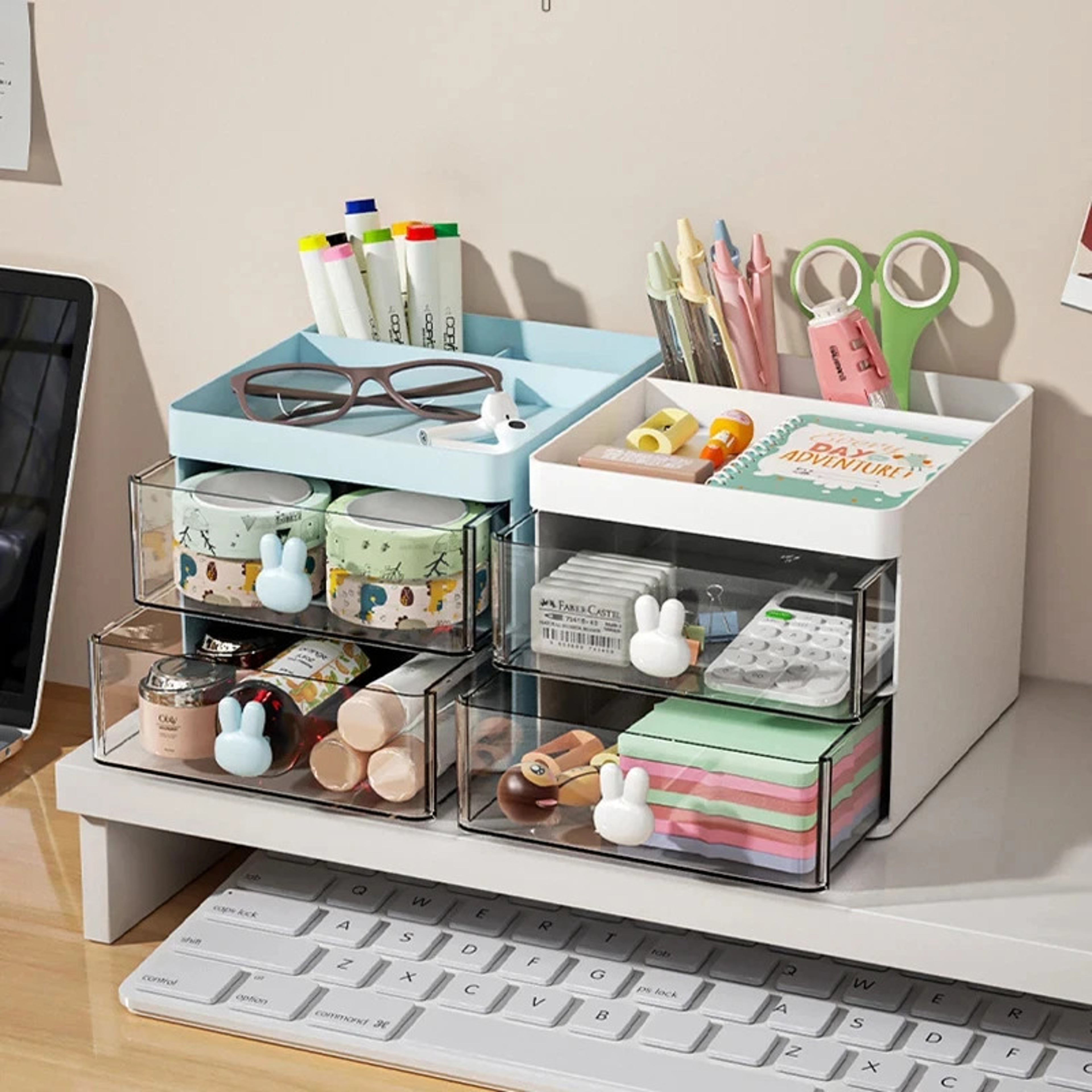 Desk organizer for mobile phones, business cards, stationery, and cosmetics, drawer-style desktop storage box – view 1