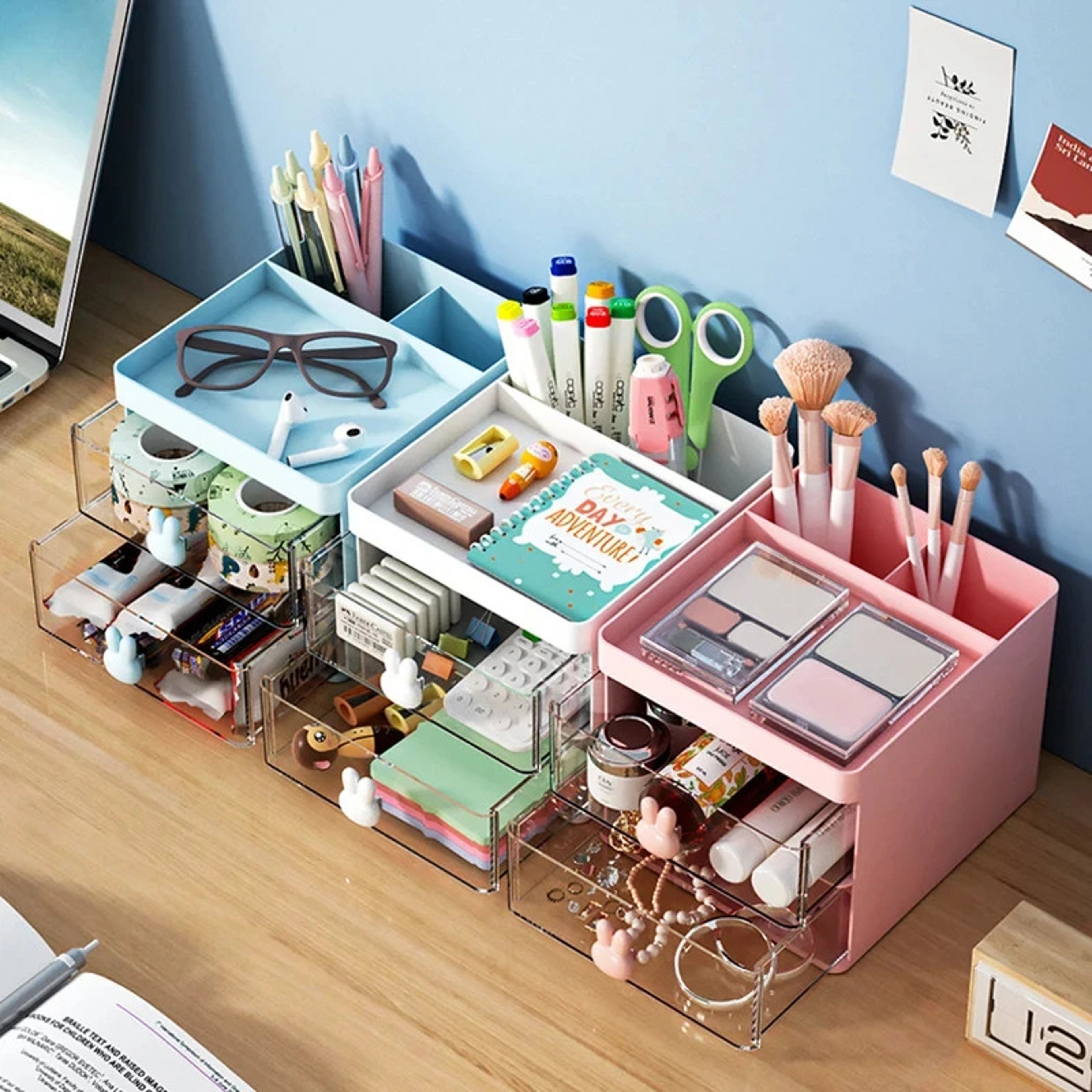 Desk organizer for mobile phones, business cards, stationery, and cosmetics, drawer-style desktop storage box – view 4