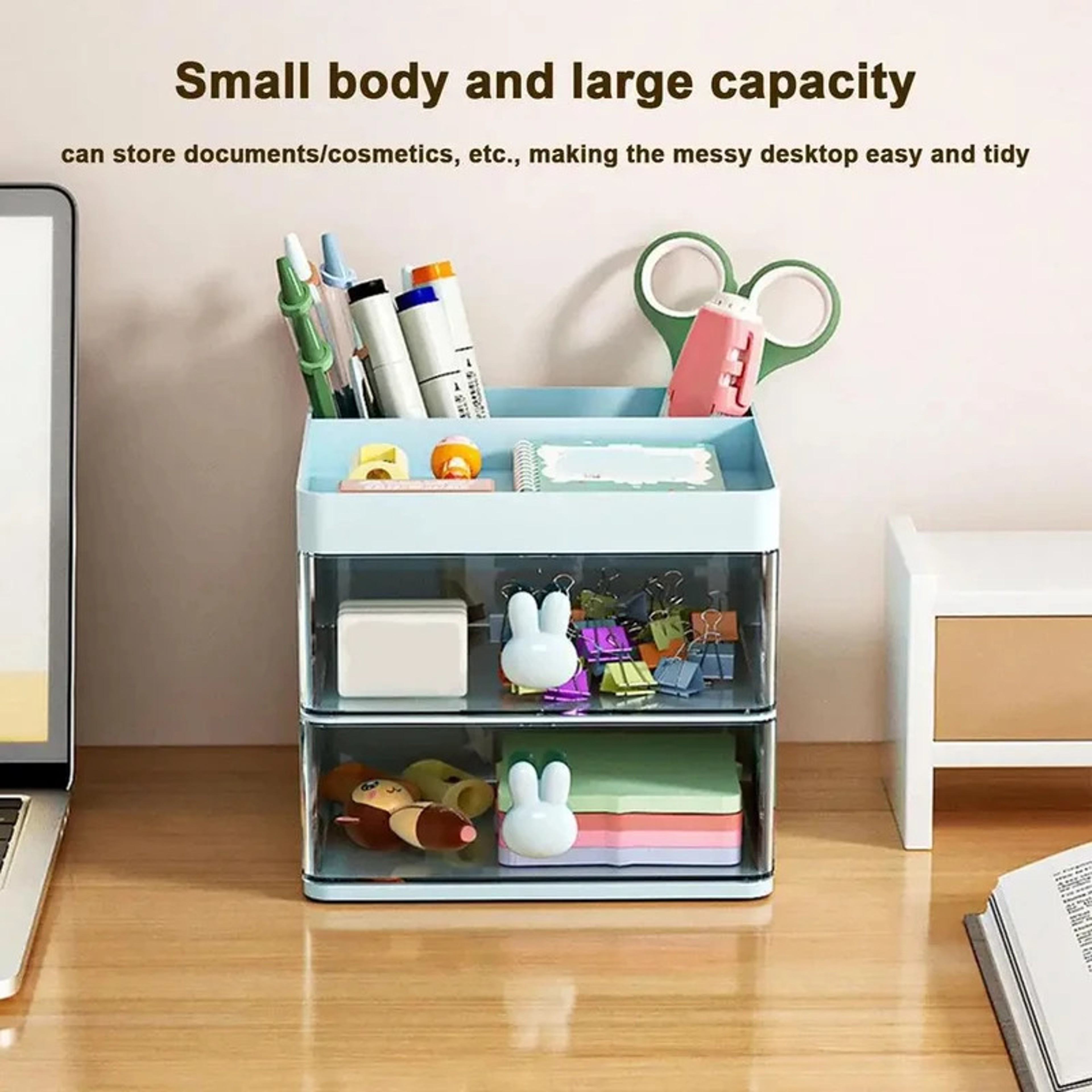 Desk organizer for mobile phones, business cards, stationery, and cosmetics, drawer-style desktop storage box – view 6