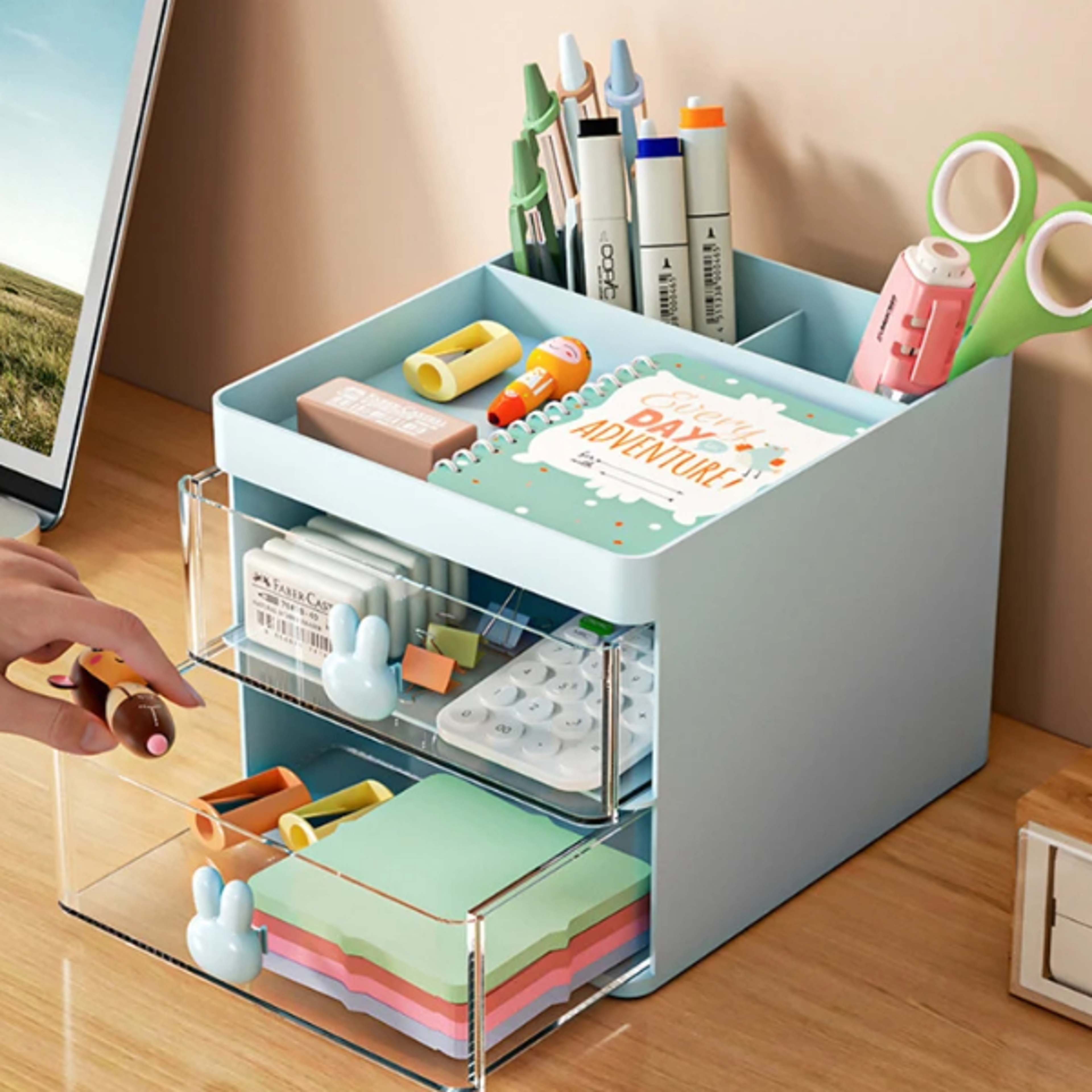 Desk Organizer with Drawer Office Storage Box Makeup and Business Card Organizer Stationery  Mob