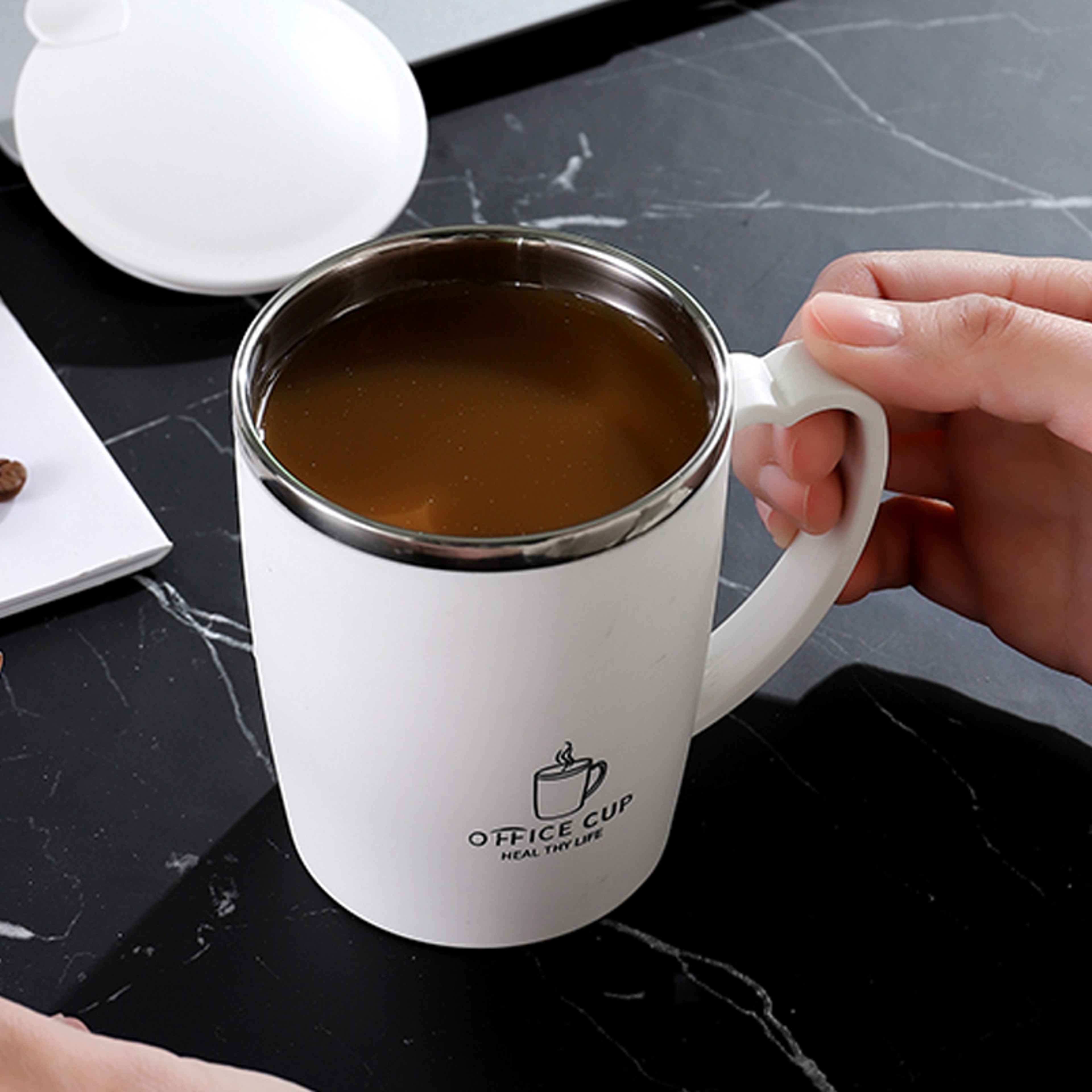 Stainless Steel Thermos Mug Coffee Cup With Handle Leak Proof Insulated Vacuum Flask Portable Therm 1