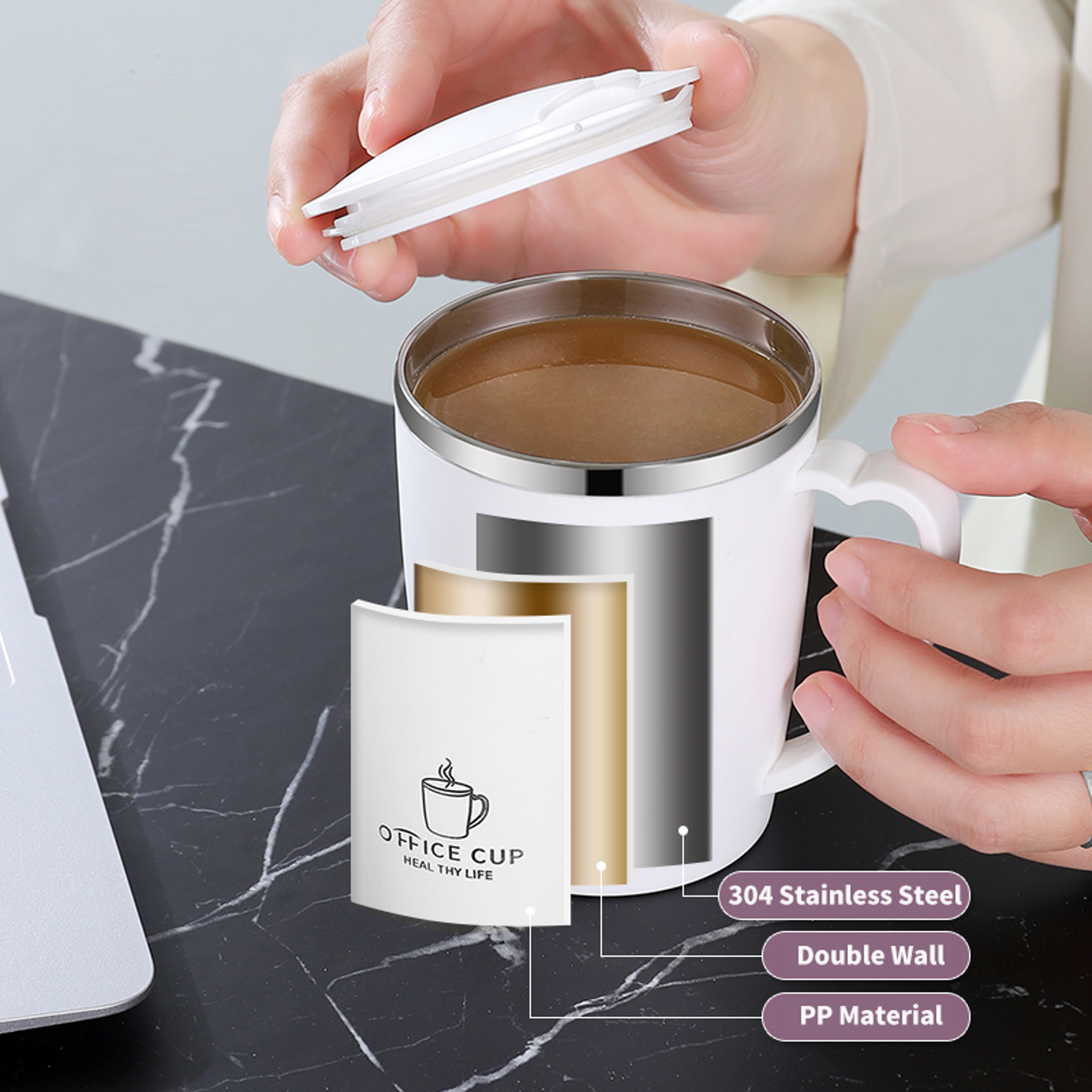 Stainless Steel Thermos Mug Coffee Cup With Handle Leak Proof Insulated Vacuum Flask Portable Therm 3