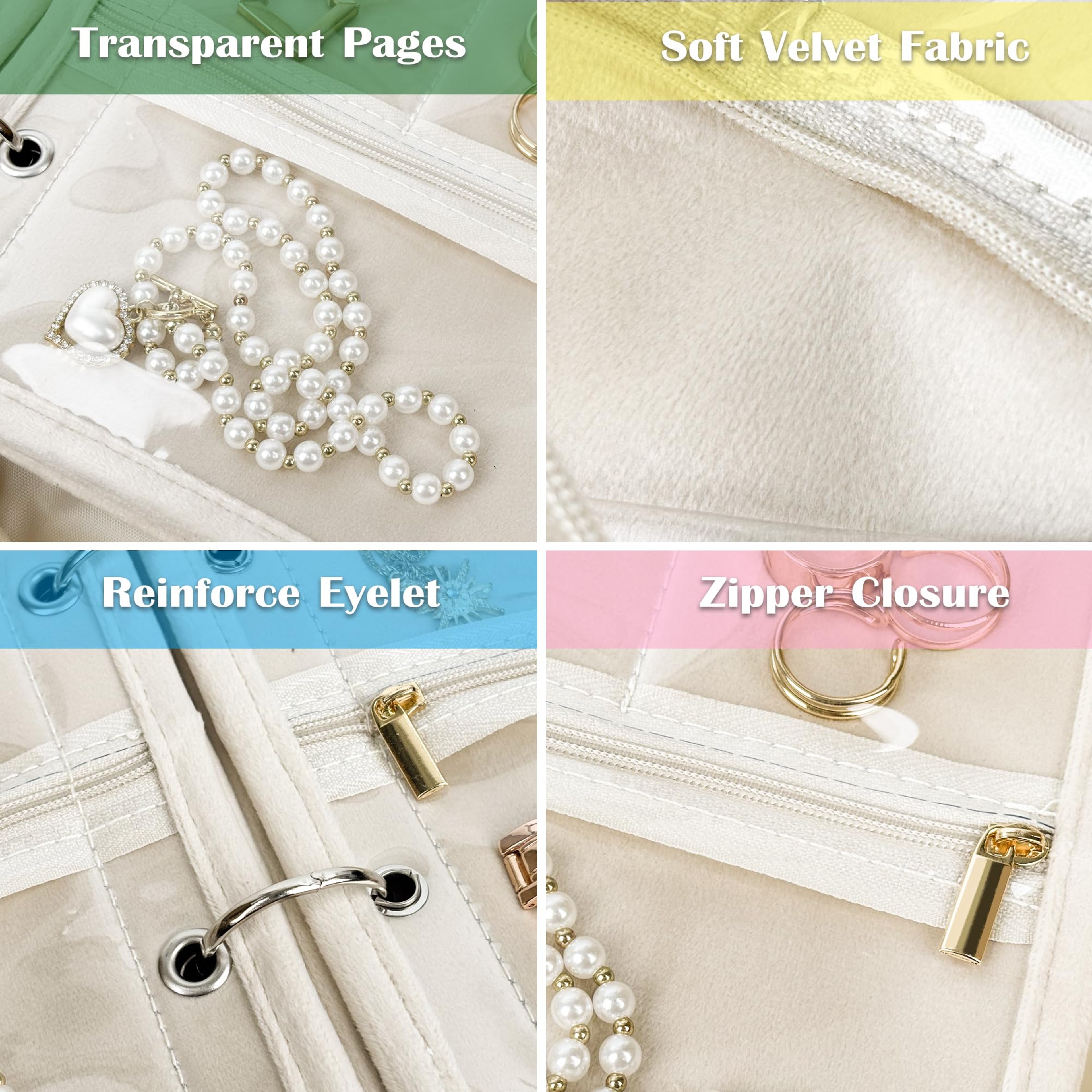 Jewelry Storage Book Binder with Clear Zipper, Travel Jewelry Organizer Case, Velvet Pouch for Traveling Earrings – view 5