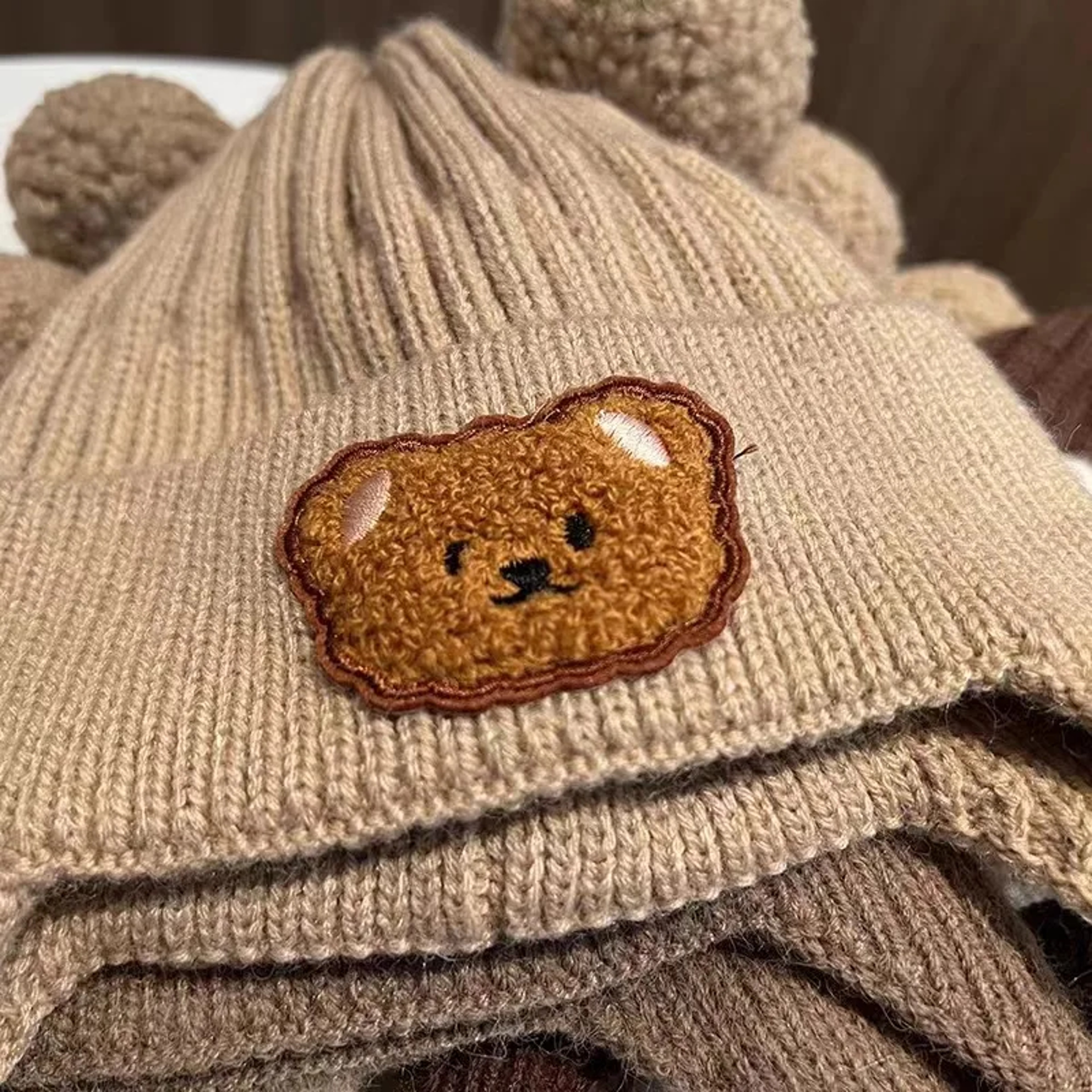 Children Winter Wool Hat with Bear Ears, Thickened Warm Knitted Korean Baby Hat – view 5
