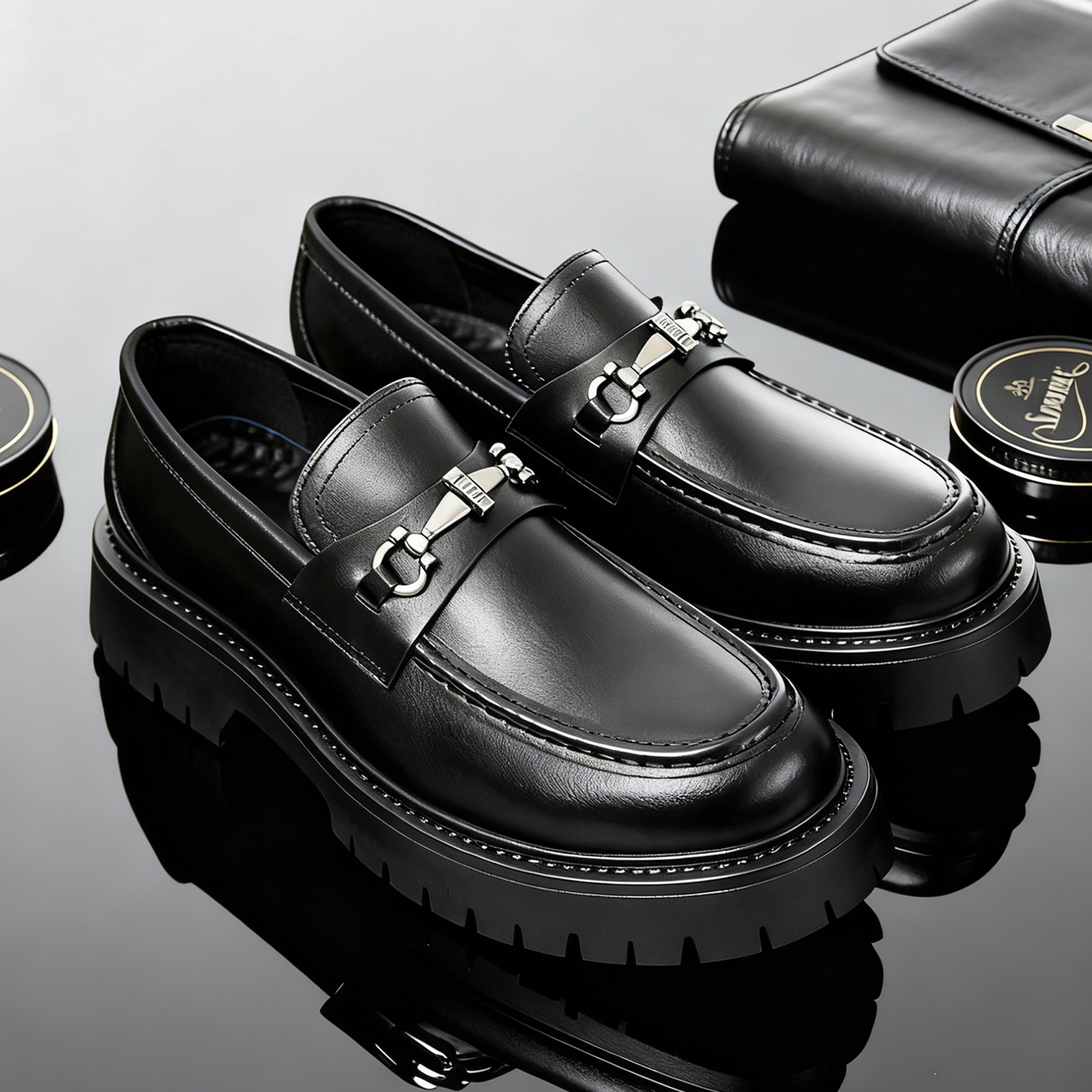 Men's Penny Loafers, Slip-On Business Shoes, Fashion Classic Thick Sole with Metal Buckle – view 1