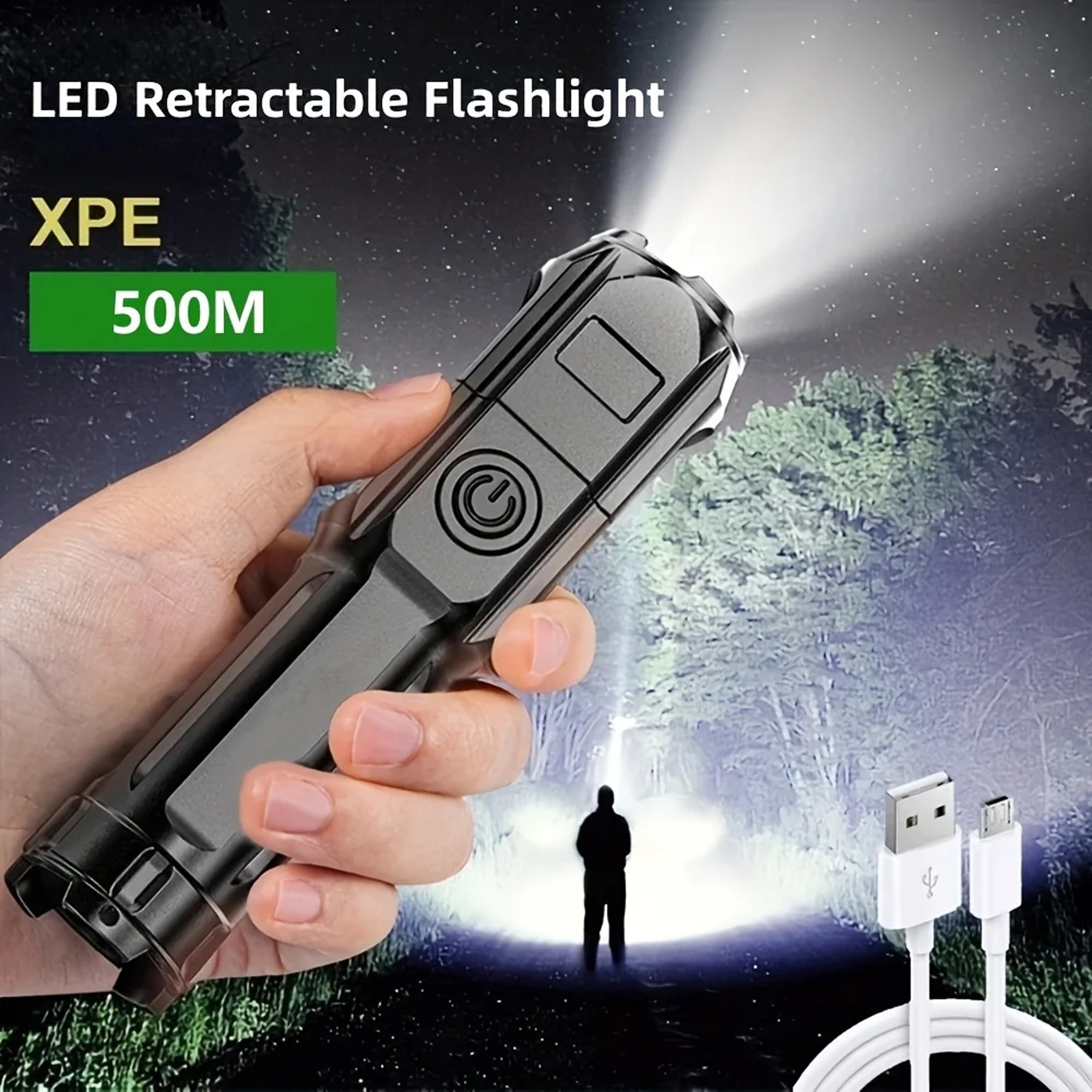 Tactical LED Flashlight, Waterproof USB Rechargeable Zoom LED Torch for Fishing, Hunting, Camping – view 5