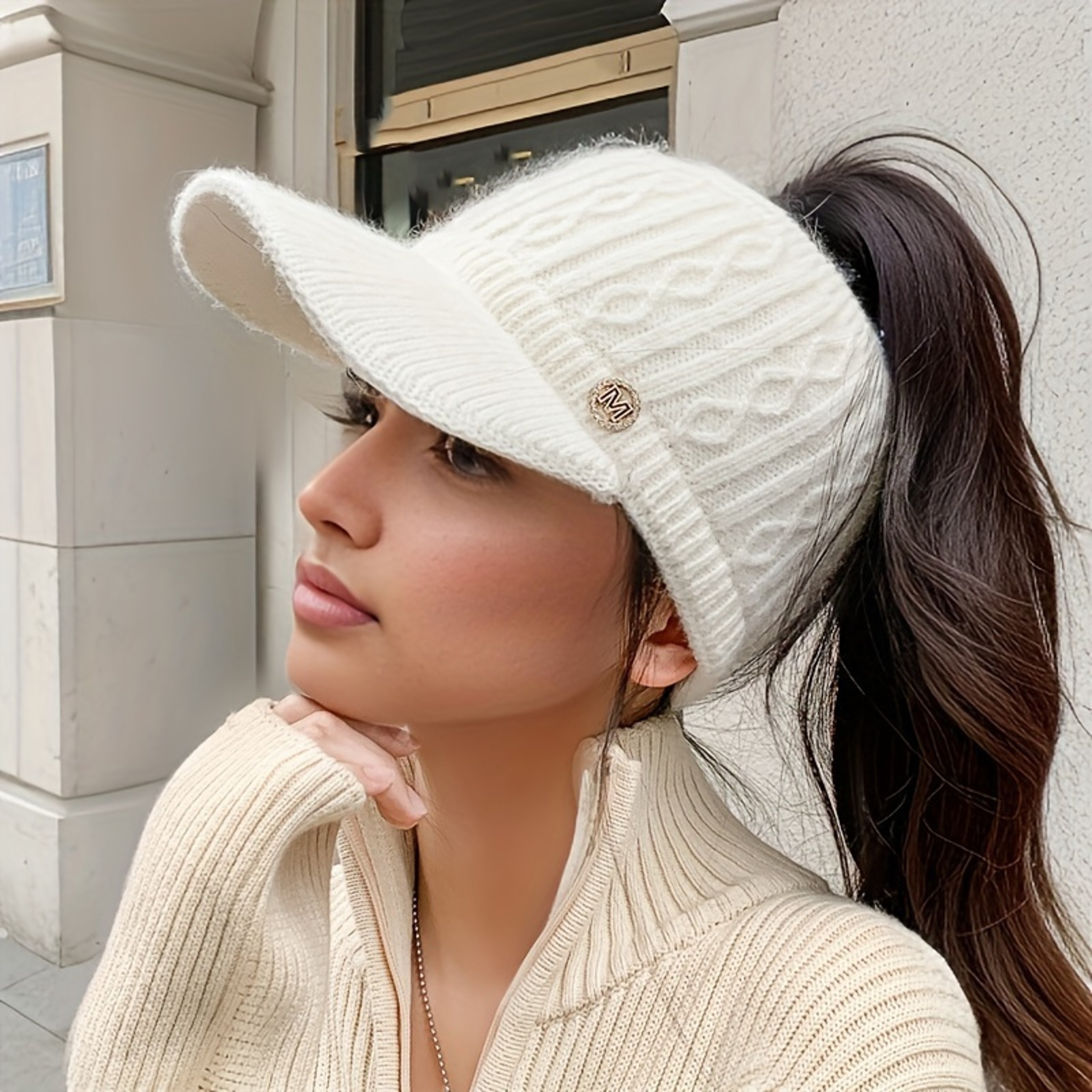 Autumn And Winter Elastic Baseball Cap Thick Lined Knitted Sun Hat For Women Ear Protection 5