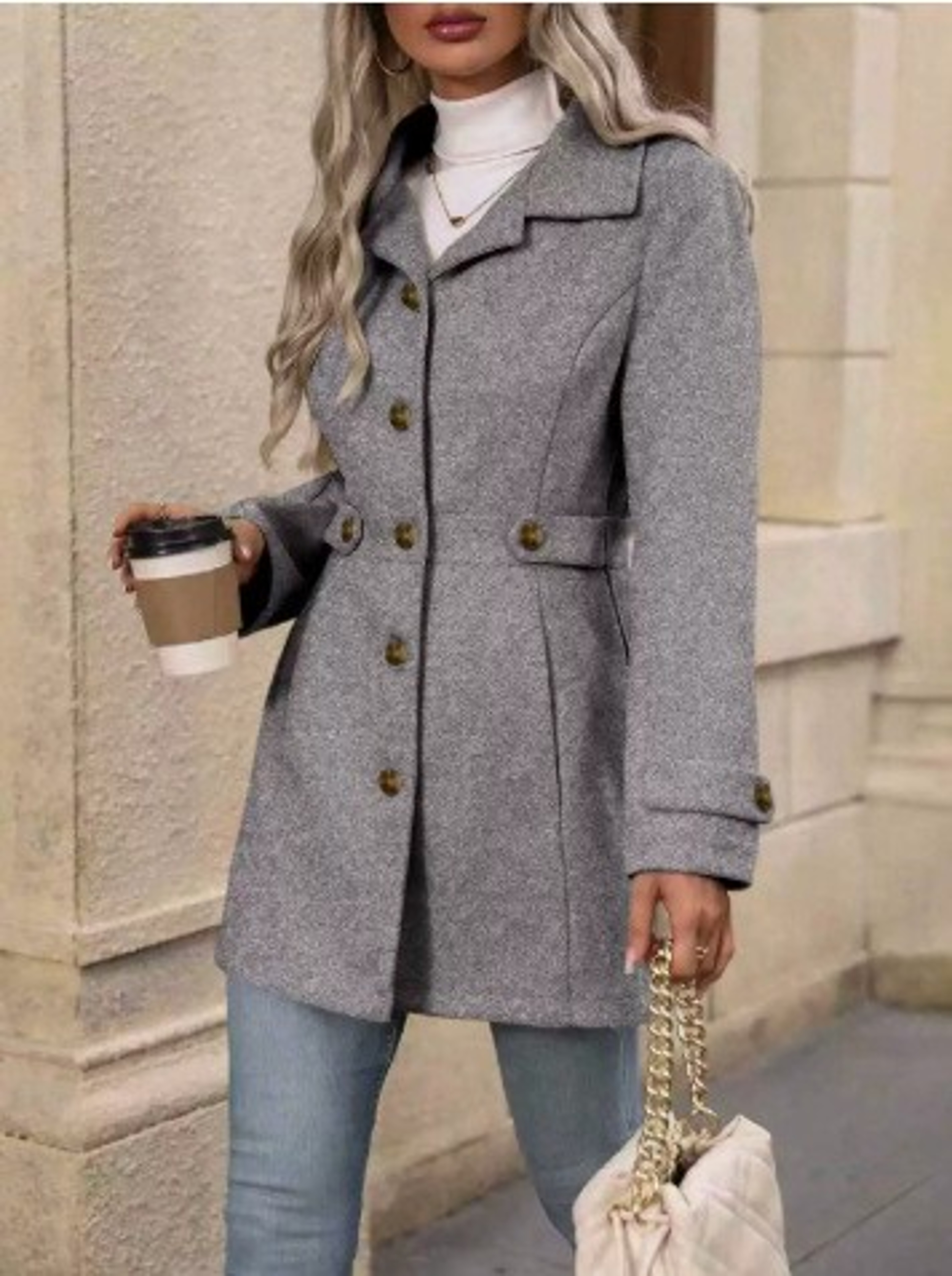 Loose-Fit Mid-Length Wool Blazer with Notched Lapel for Women – view 8