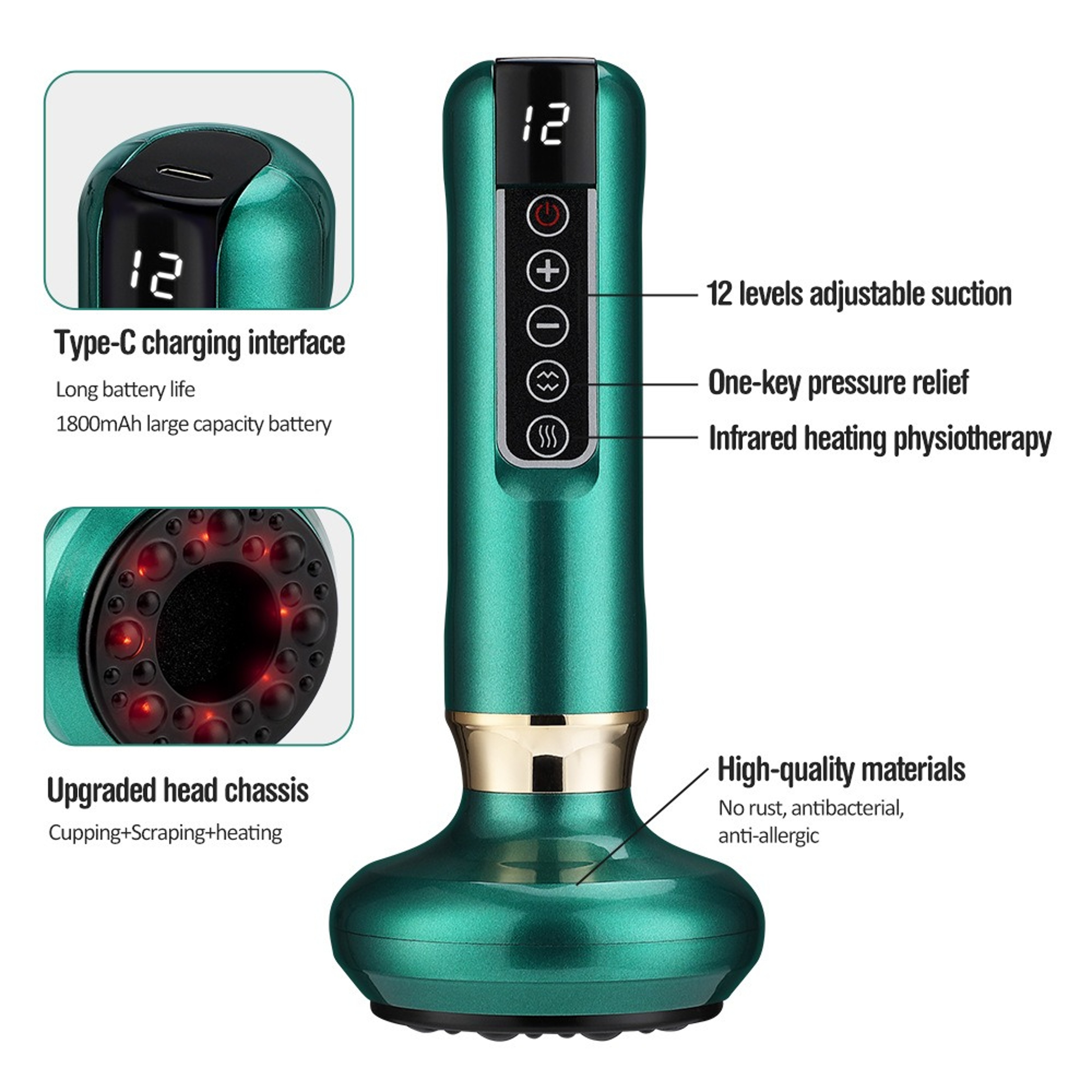 Rechargeable Cupping Device, Smart Vacuum Massage Handheld Cellulite Massager, Infrared Red Light – view 4