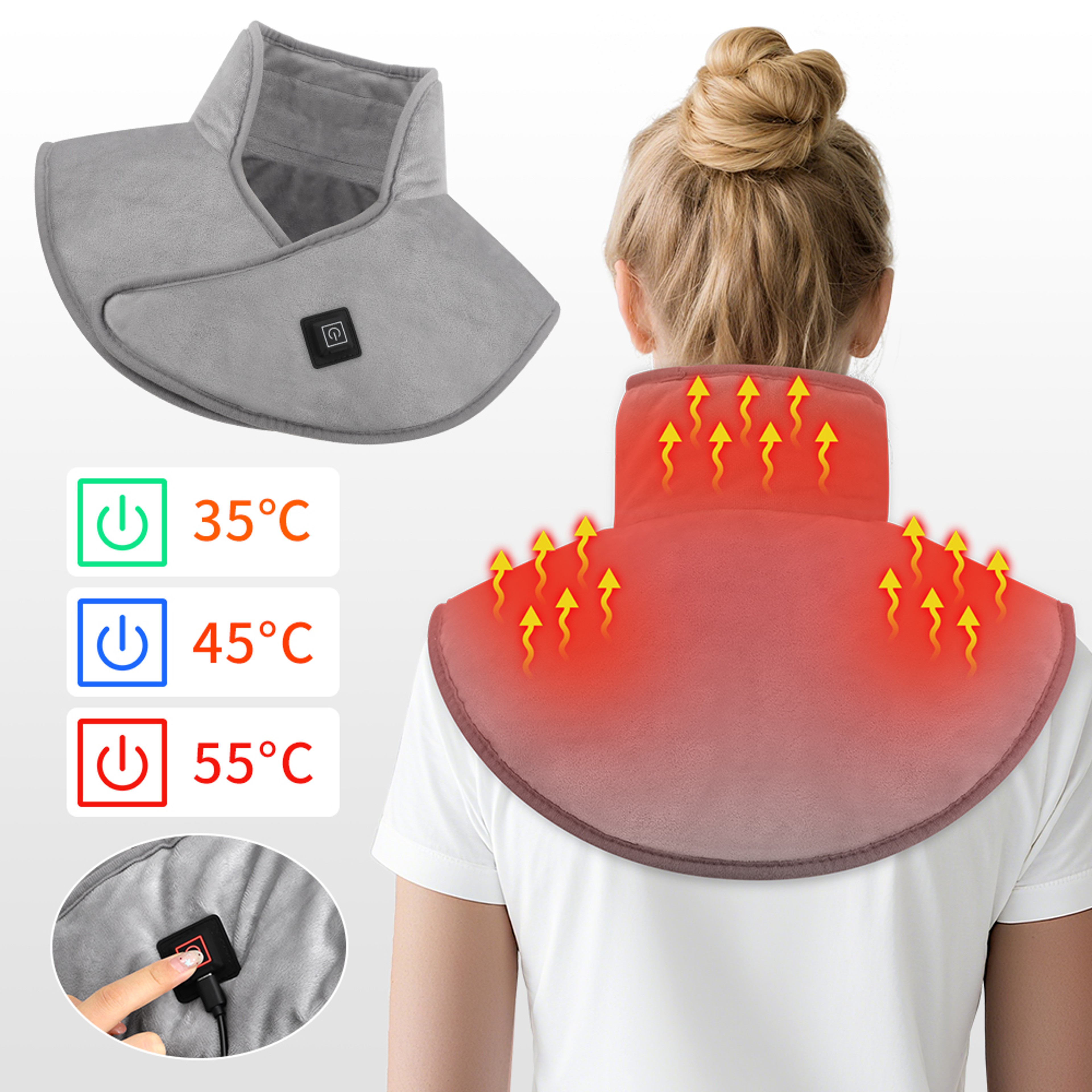 Cervical Warm Shawl Massager, Electric Heating Shoulder Neck Pads, Thermal Hot Compress with USB Plug for Back Relief – view 1