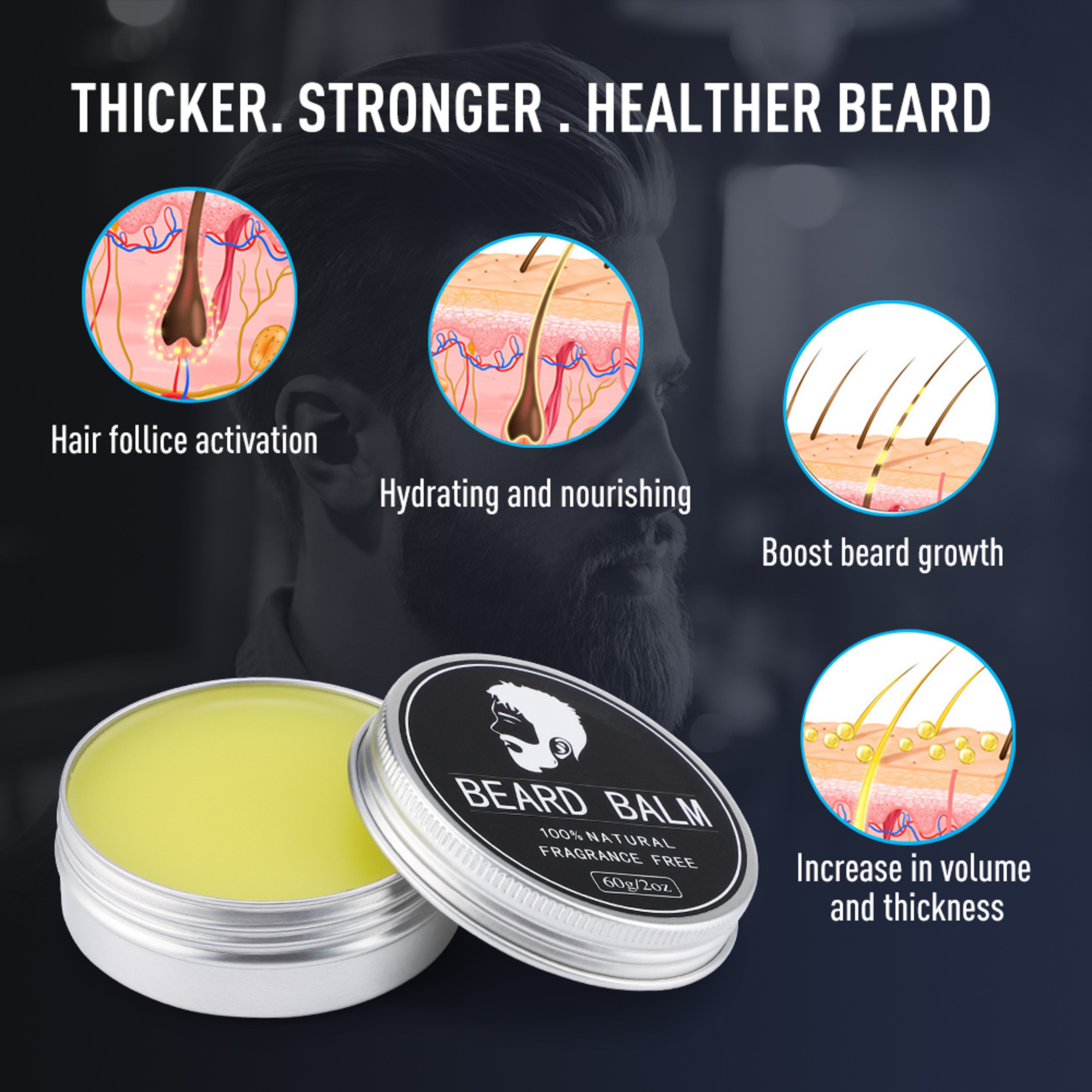 Beard Care Wax for Men, Moisturizing Mustache Cream, Facial Hair Thicking Balm – view 5