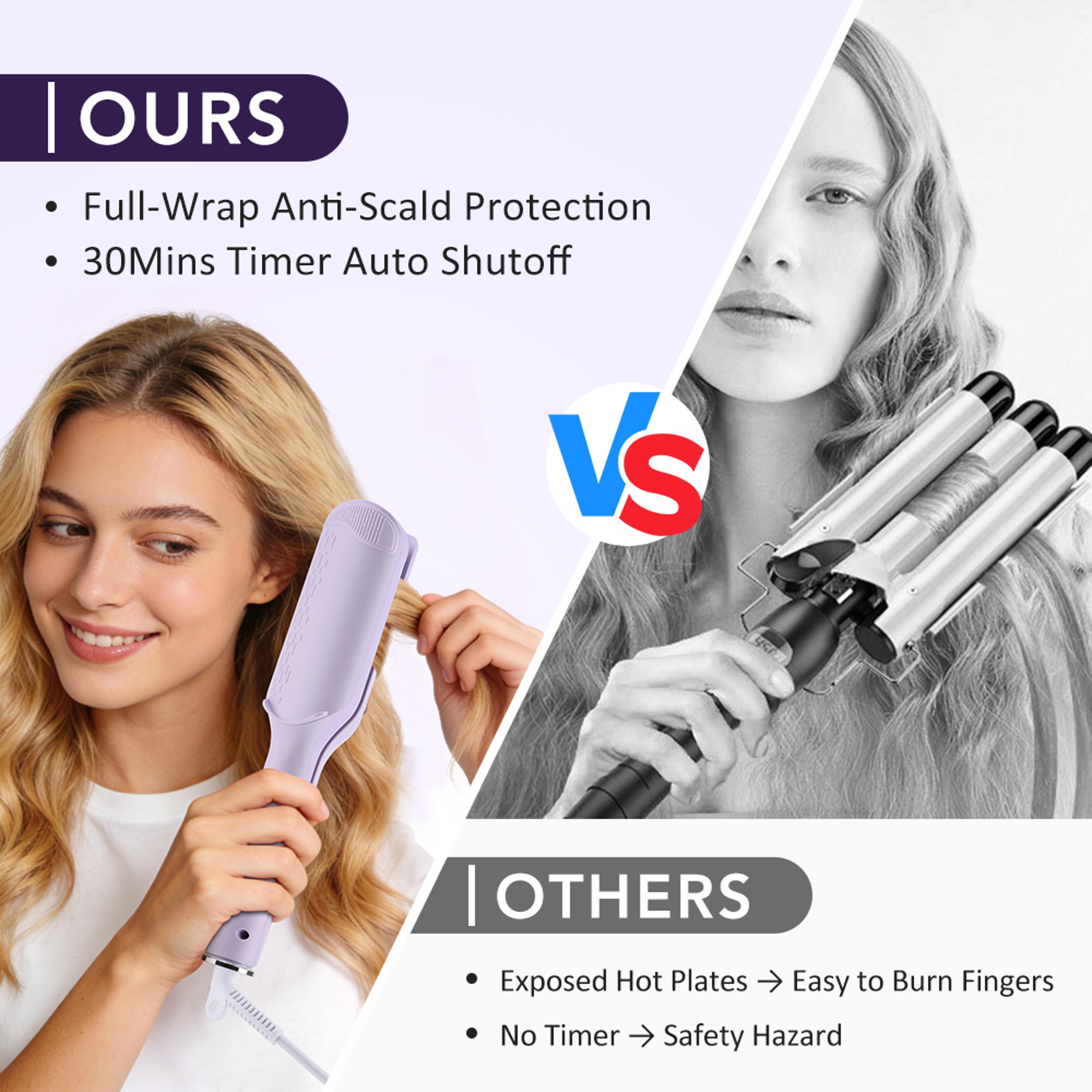 Electric Hair Curler Tool, Egg Roll Lasting Styling, Deep Wave Curling Iron, 4 Adjustable Temperatures, Fast Heating – view 3