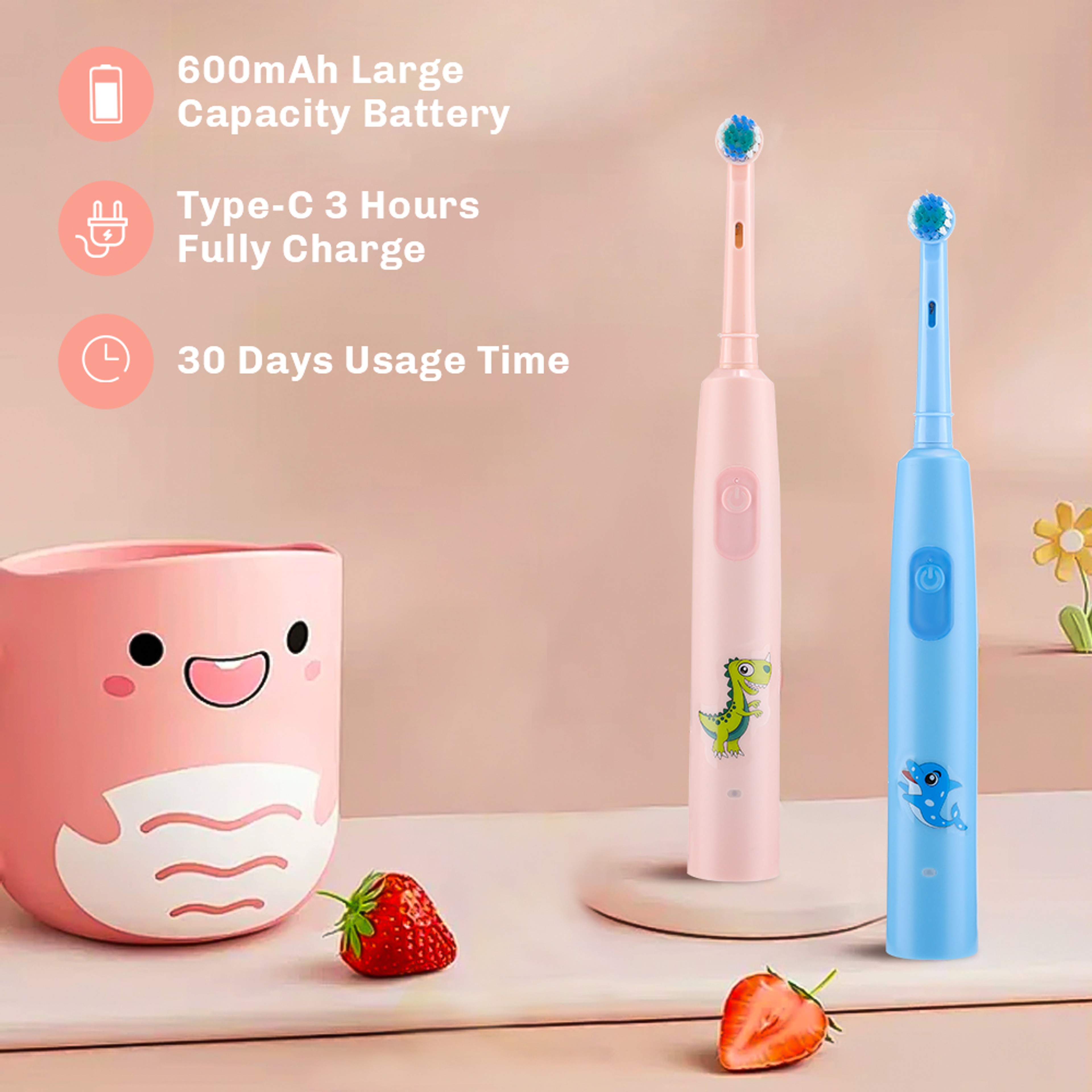 Rotating Ultrasonic Rechargeable Sonic Children Electric Toothbrush Colorful Cartoon Soft Hair Brus 1