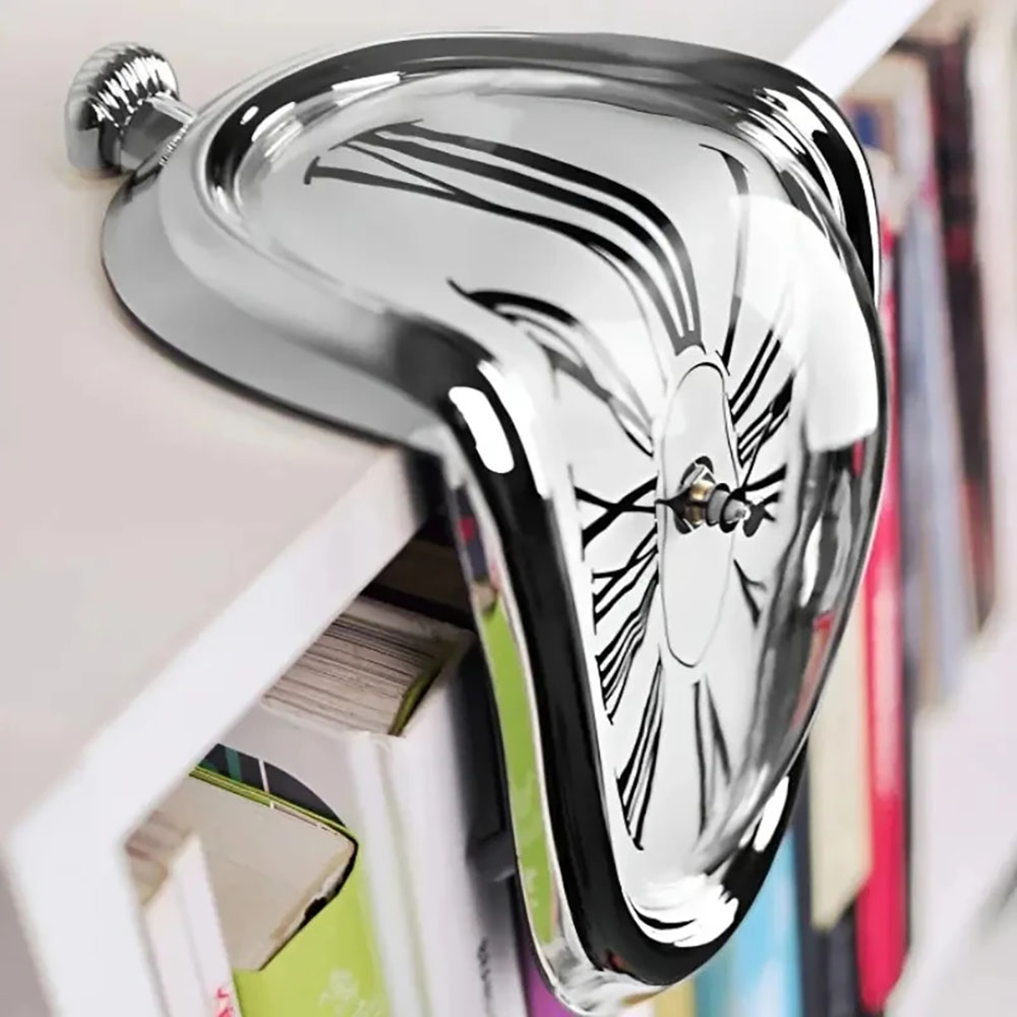 Creative Melting Right-angle Silent Clock, Vintage Silver Twisted Melting Clock for Office or Home Decor – view 2