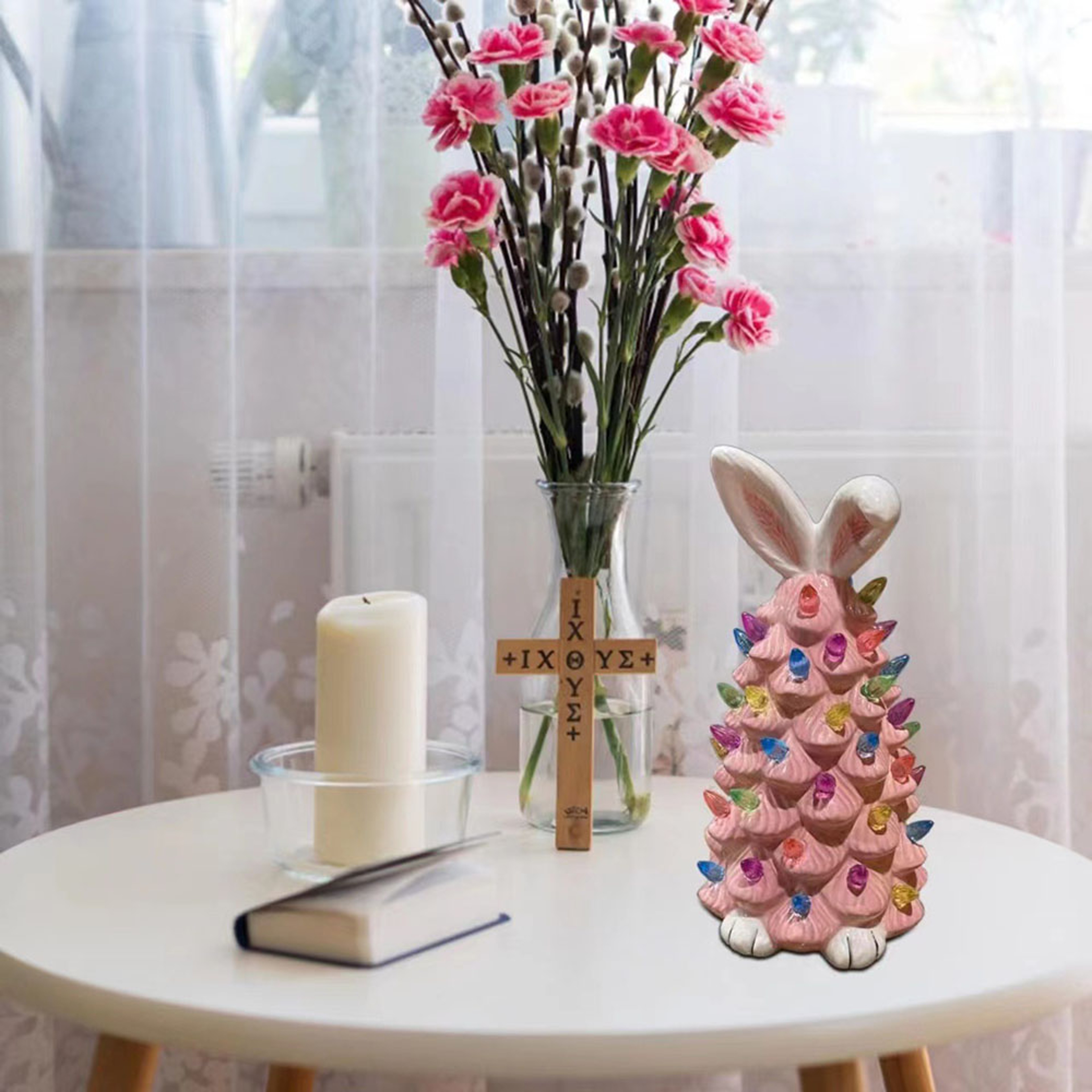 Resin Bunny Figurines with Colorful Easter Beads for Tabletop Spring Decor and Happy Easter Gifts – view 3