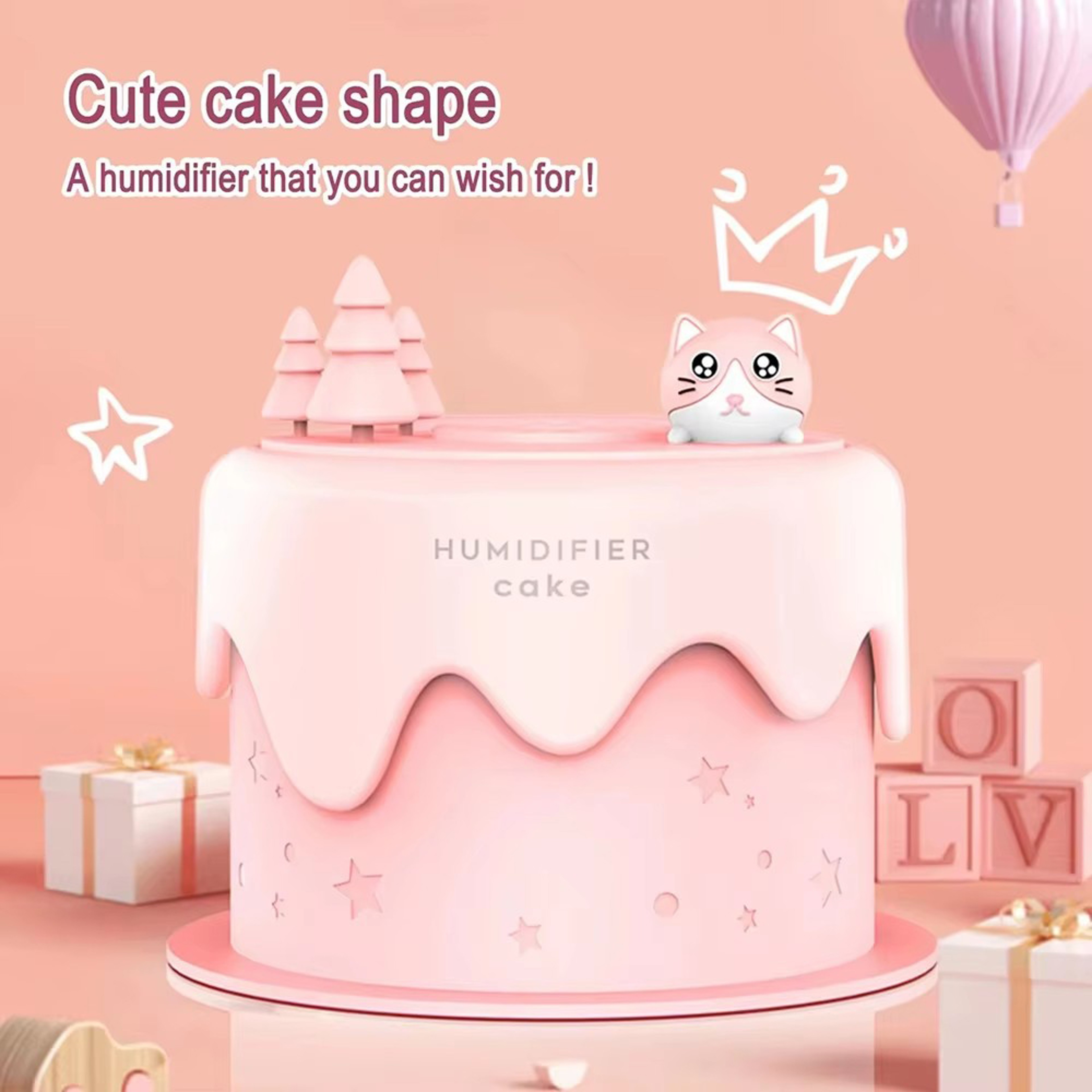 UltraQuiet Cat Cake Humidifier With Colorful LED Lights Ideal For Bedroom 0