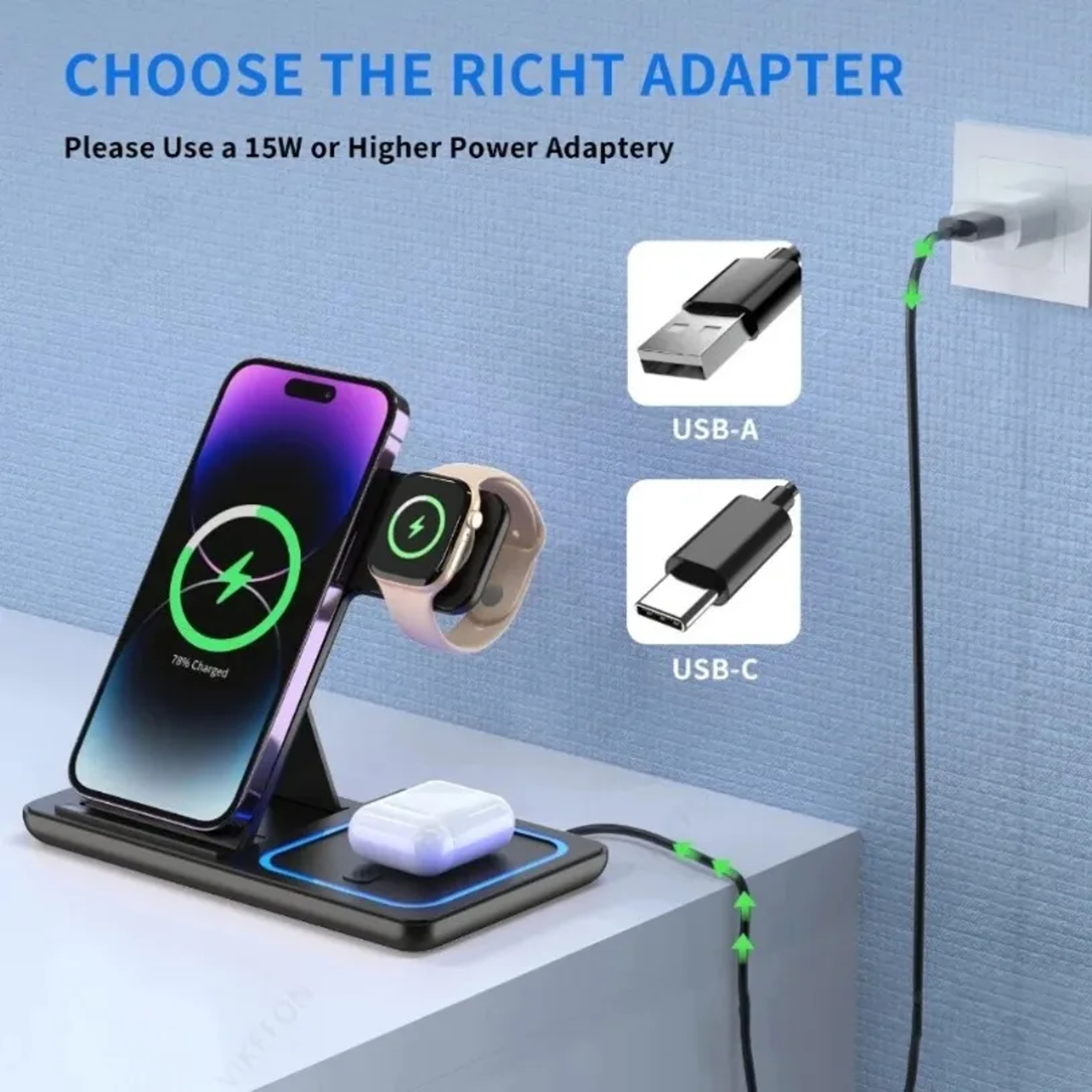 Fast Wireless Charger Stand 3 In 1 For IPhone Airpods Pro Apple Watch IWatch Foldable Charging Stat 3