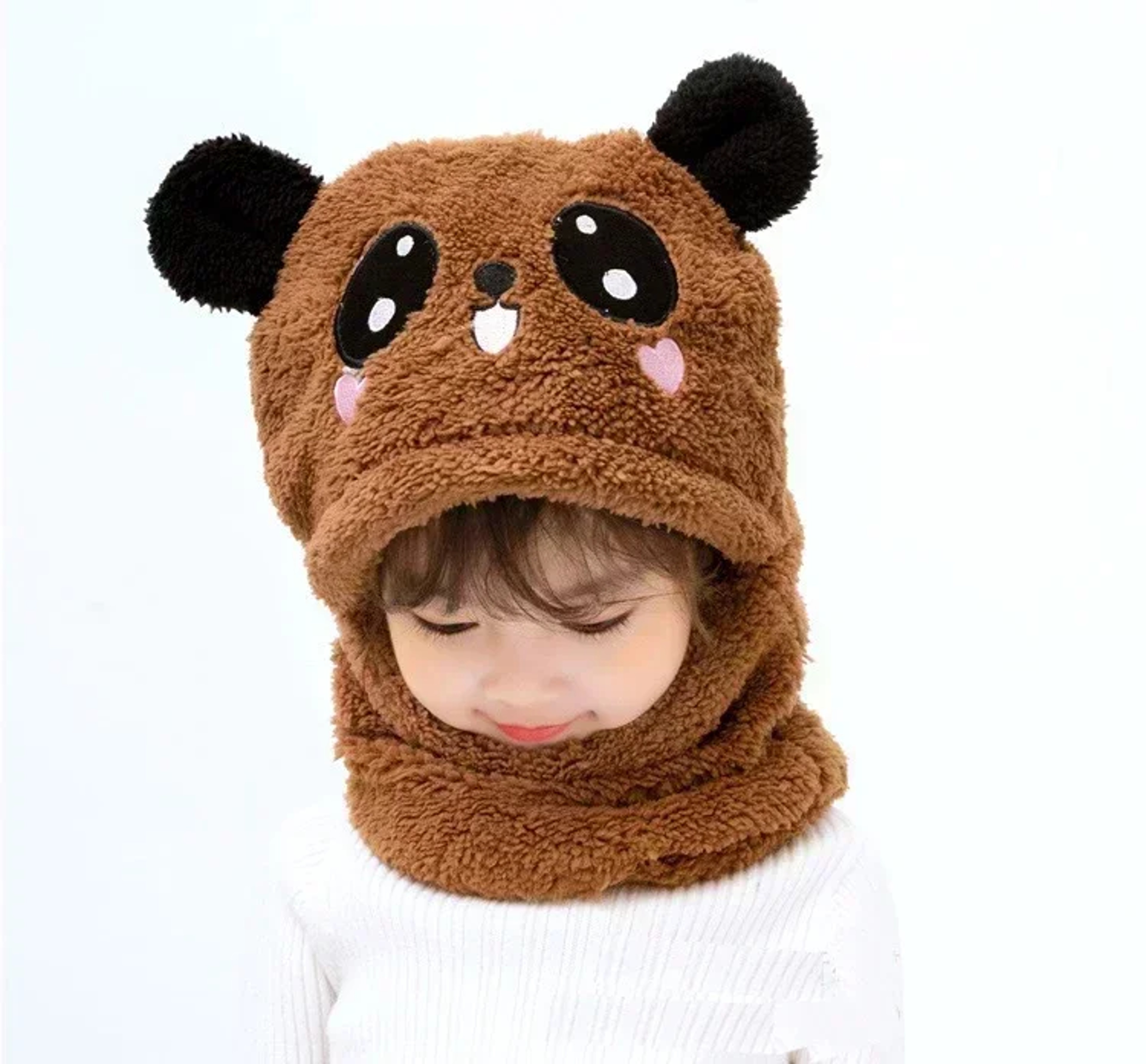 Thicken Cartoon Hat For Girls Boys Winter Cap For Kids Baby Scarf Hat Plus Fleece For Children 3