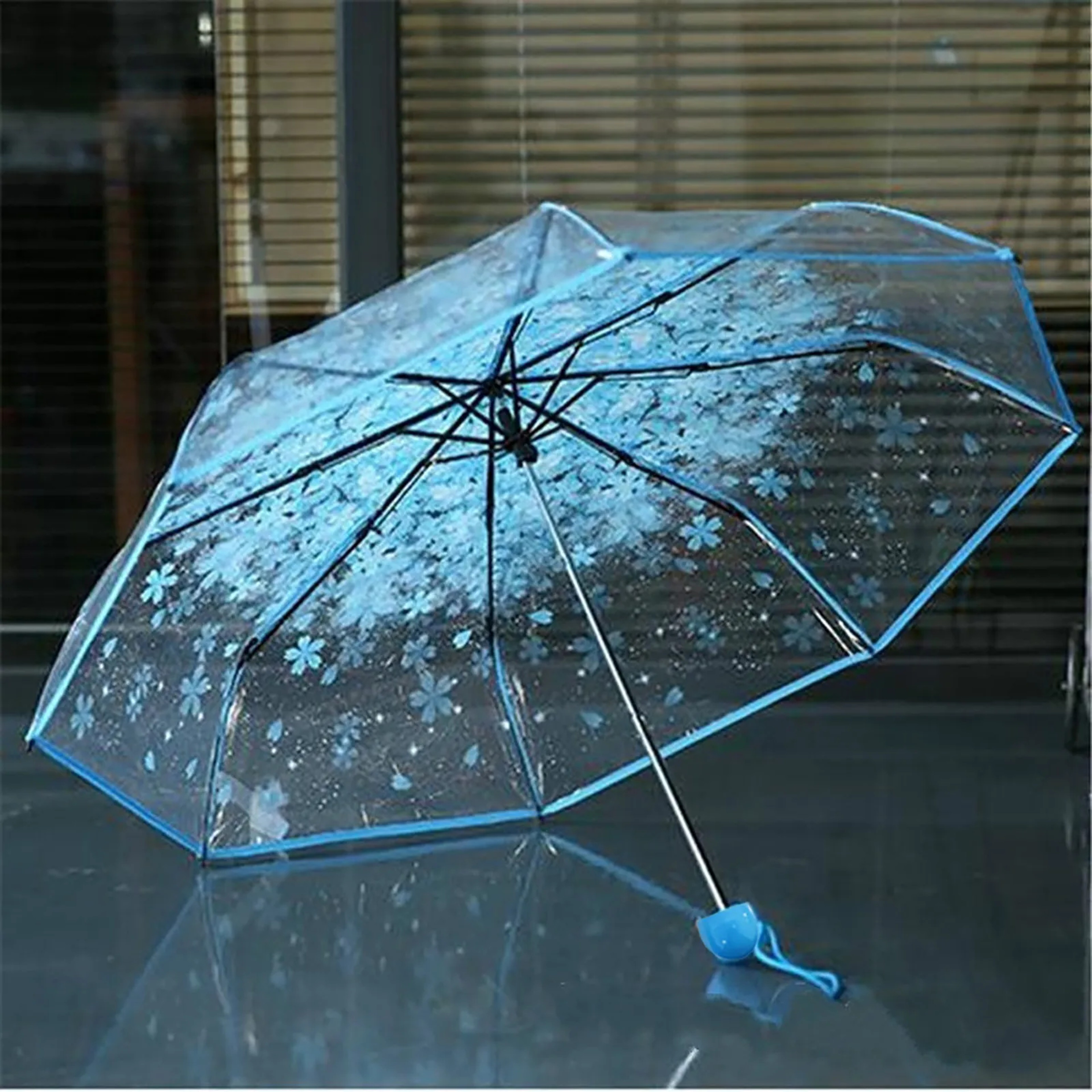 Durable 3-Fold Girls Travel Umbrella, Fashionable Sakura Fresh Transparent Petal, Fully Automatic 8 Bones – view 10
