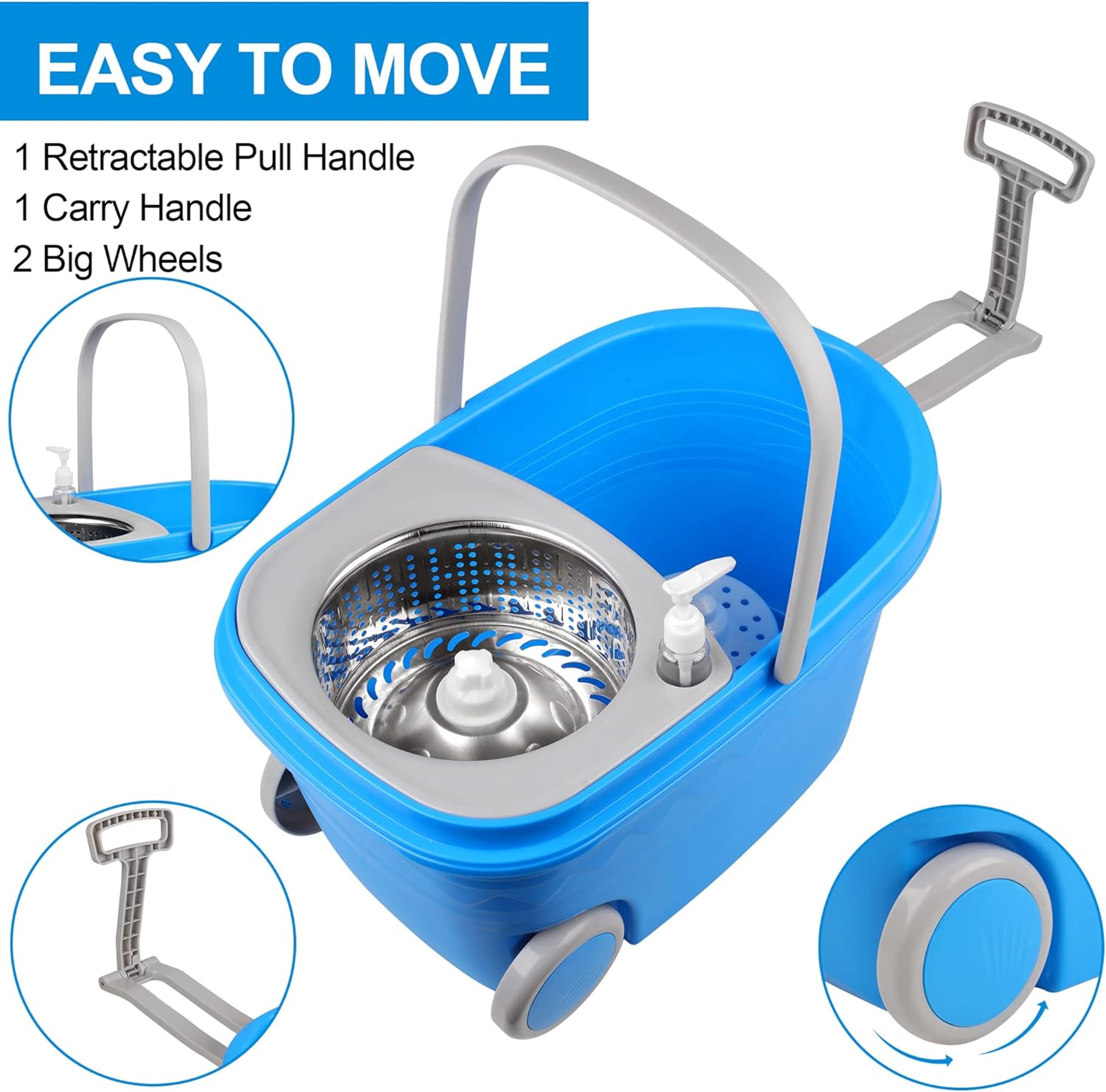 Blue Spin Mop Bucket Sets With 3 Microfiber Heads 61 Extended Handle Household Cleaning Tools 1