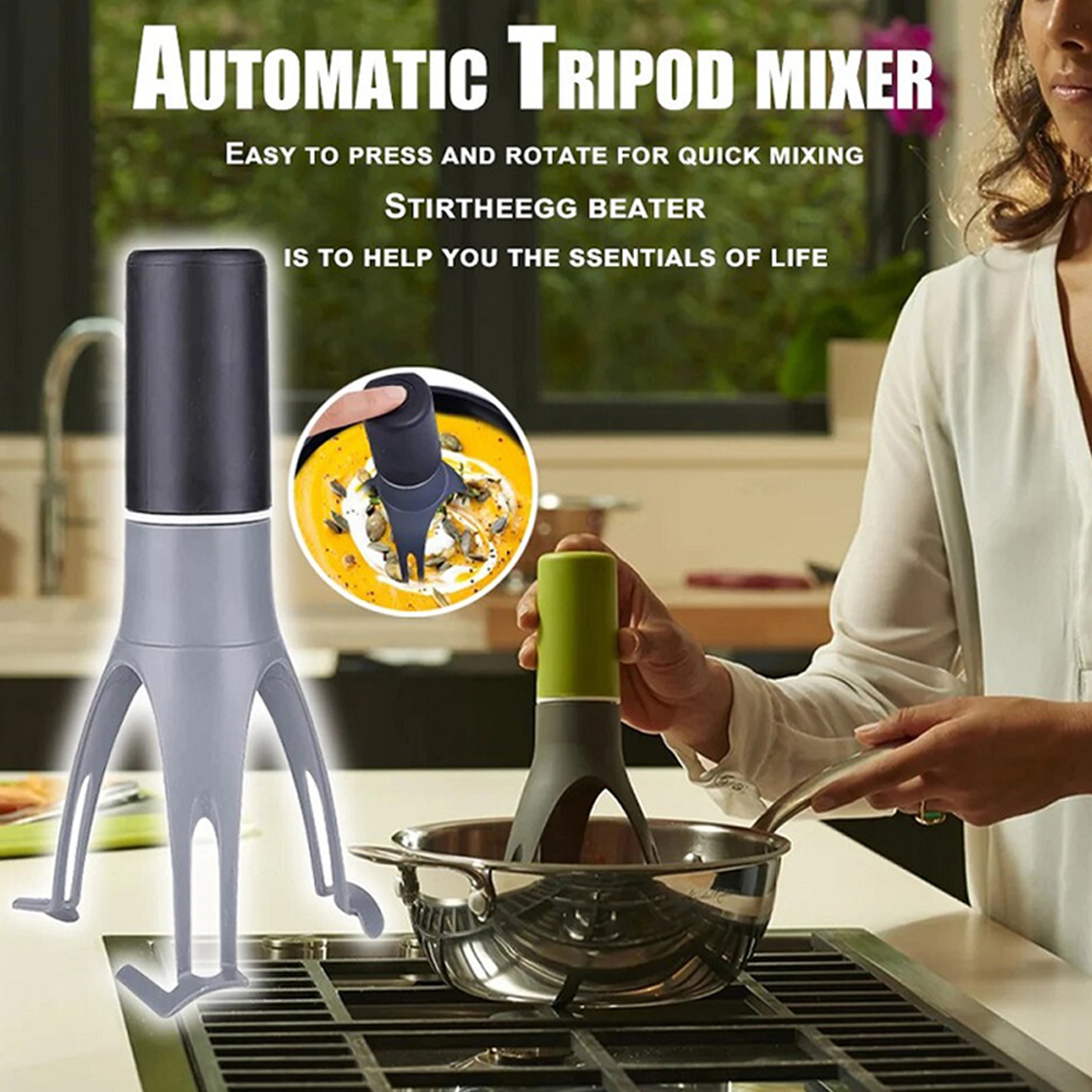 Multifunction Baking Flour Mixer, Triangle Pan Stirrer Automatic Egg Beater, Battery Operated Kitchen Tools – view 4