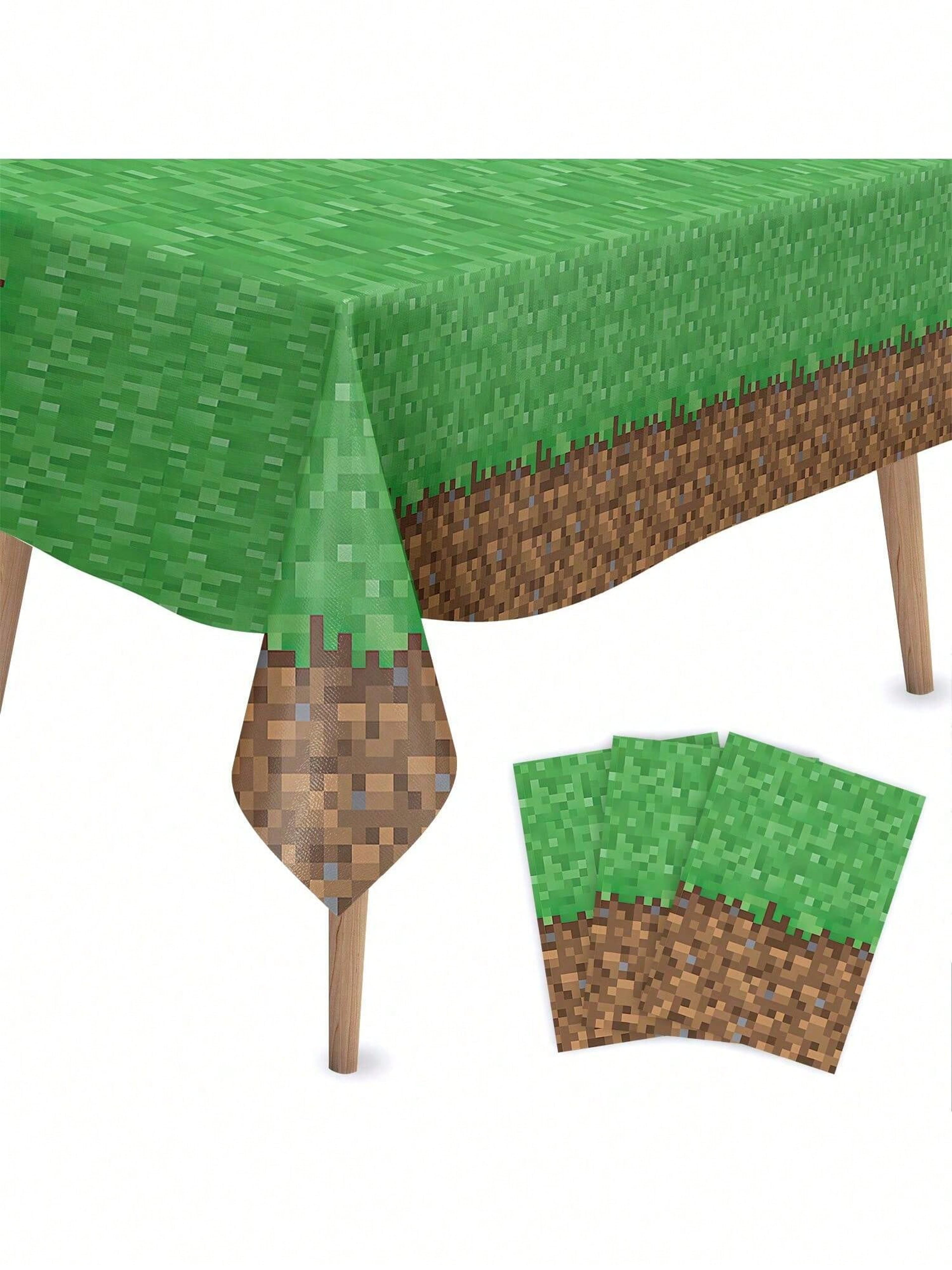 Waterproof Disposable Tablecloth PixelStyle Grass  Soil Pattern For Parties Oilproof Protection 3