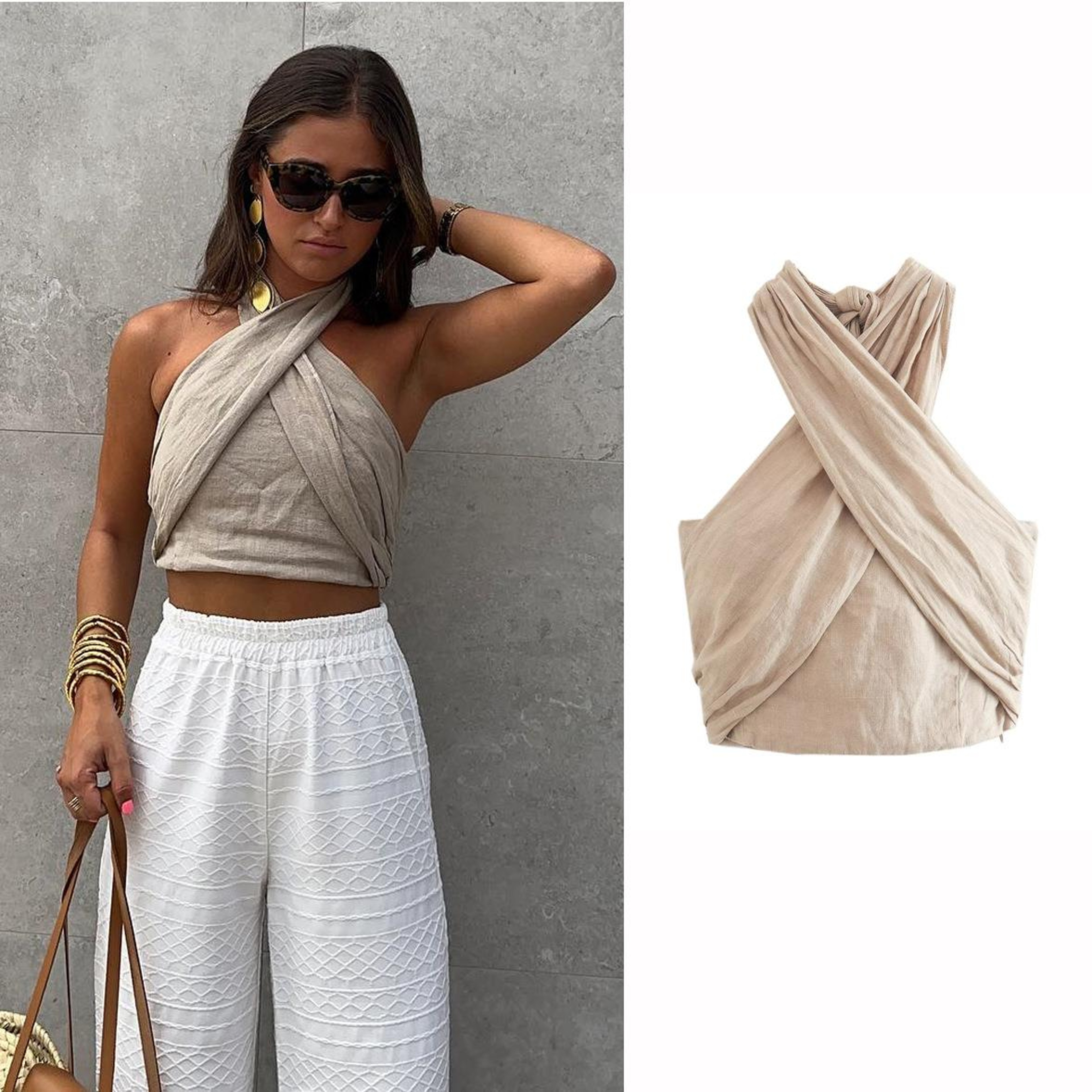 European Style Women's Linen Ne Hanging Vest Top, Short Length Color – view 1