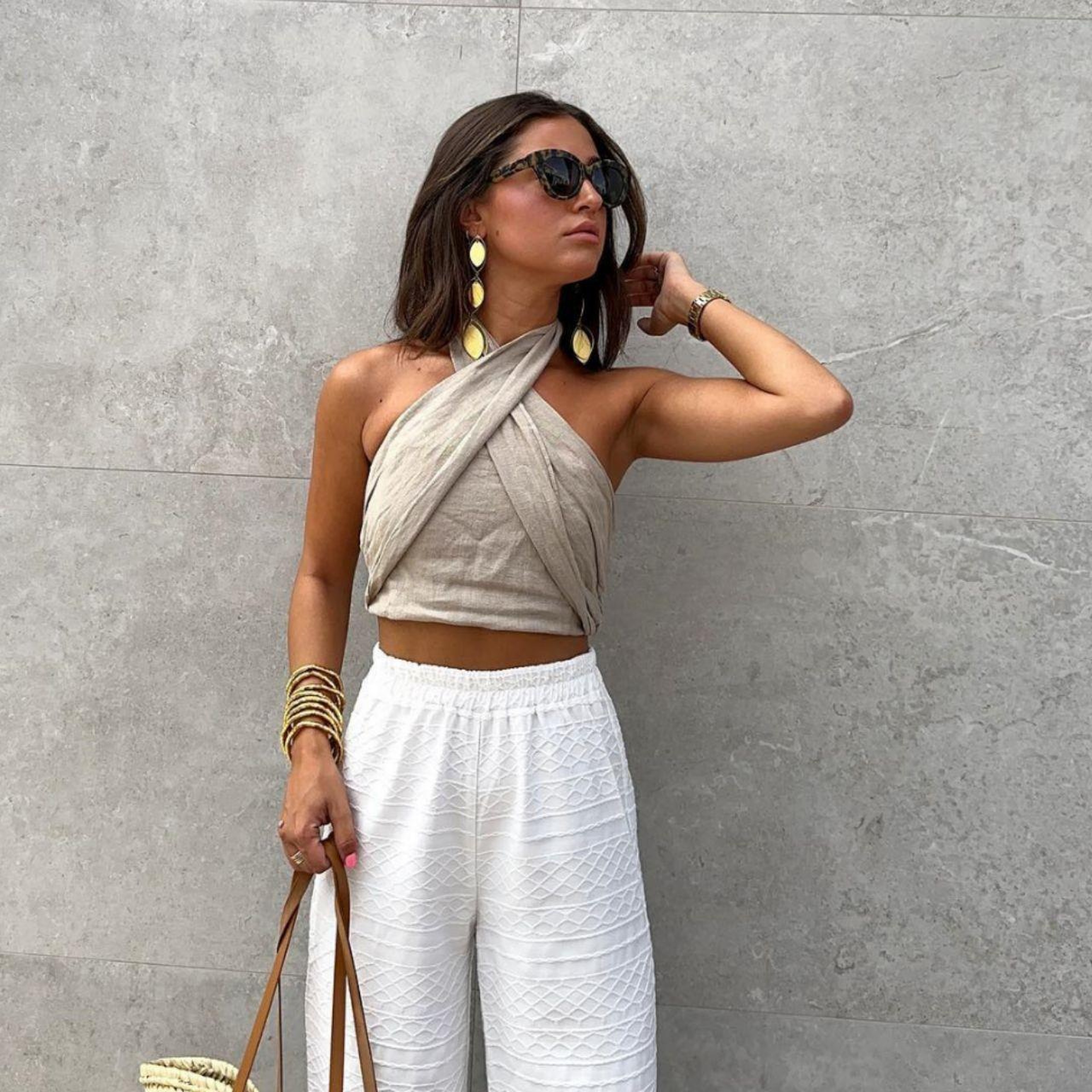 European Style Women's Linen Ne Hanging Vest Top, Short Length Color – view 3
