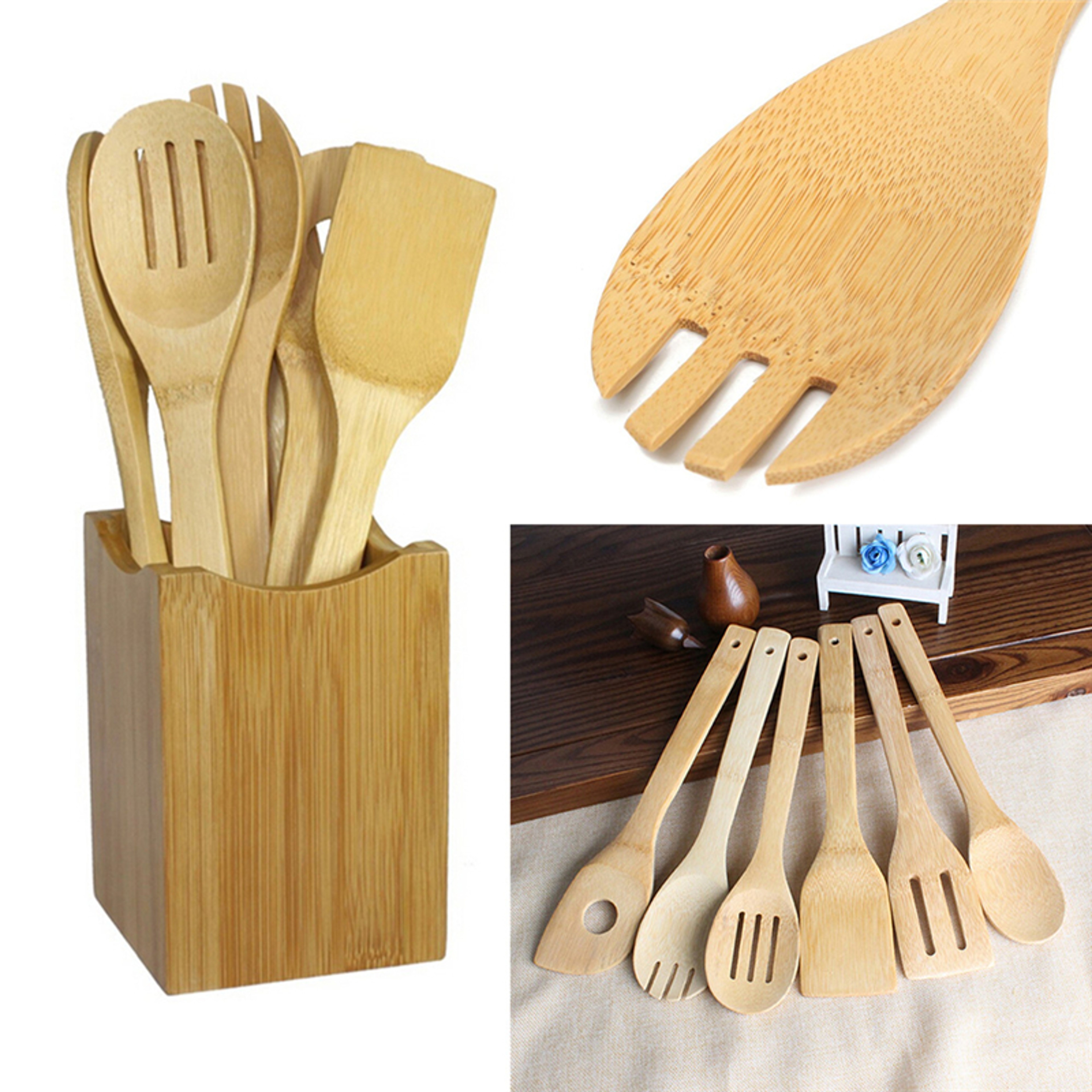 Bamboo Cooking Utensil Set, Wooden Spatula & Spoon Kit – view 4