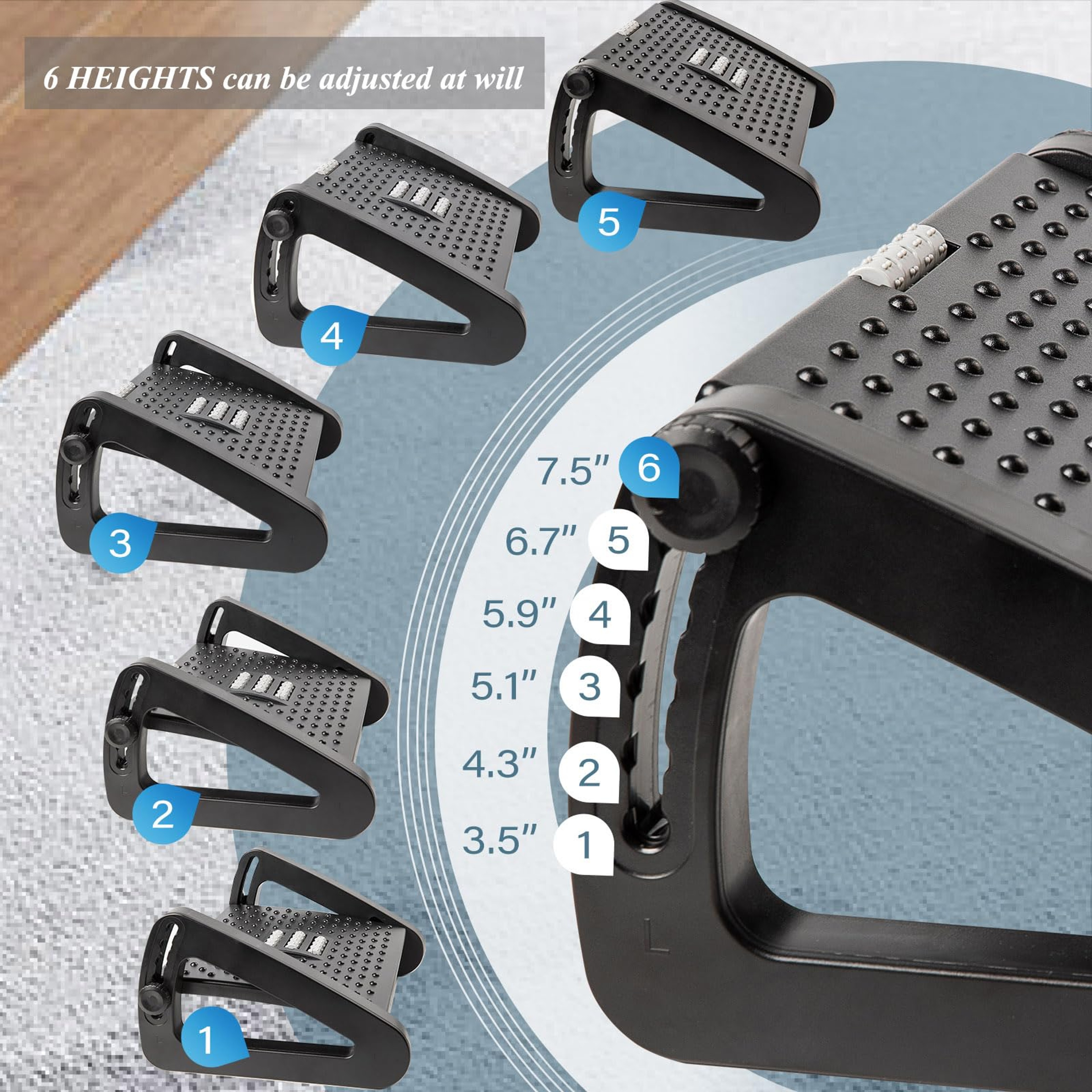Ergonomic Under Desk Footrest with Massage Rollers for Pain Relief – view 2