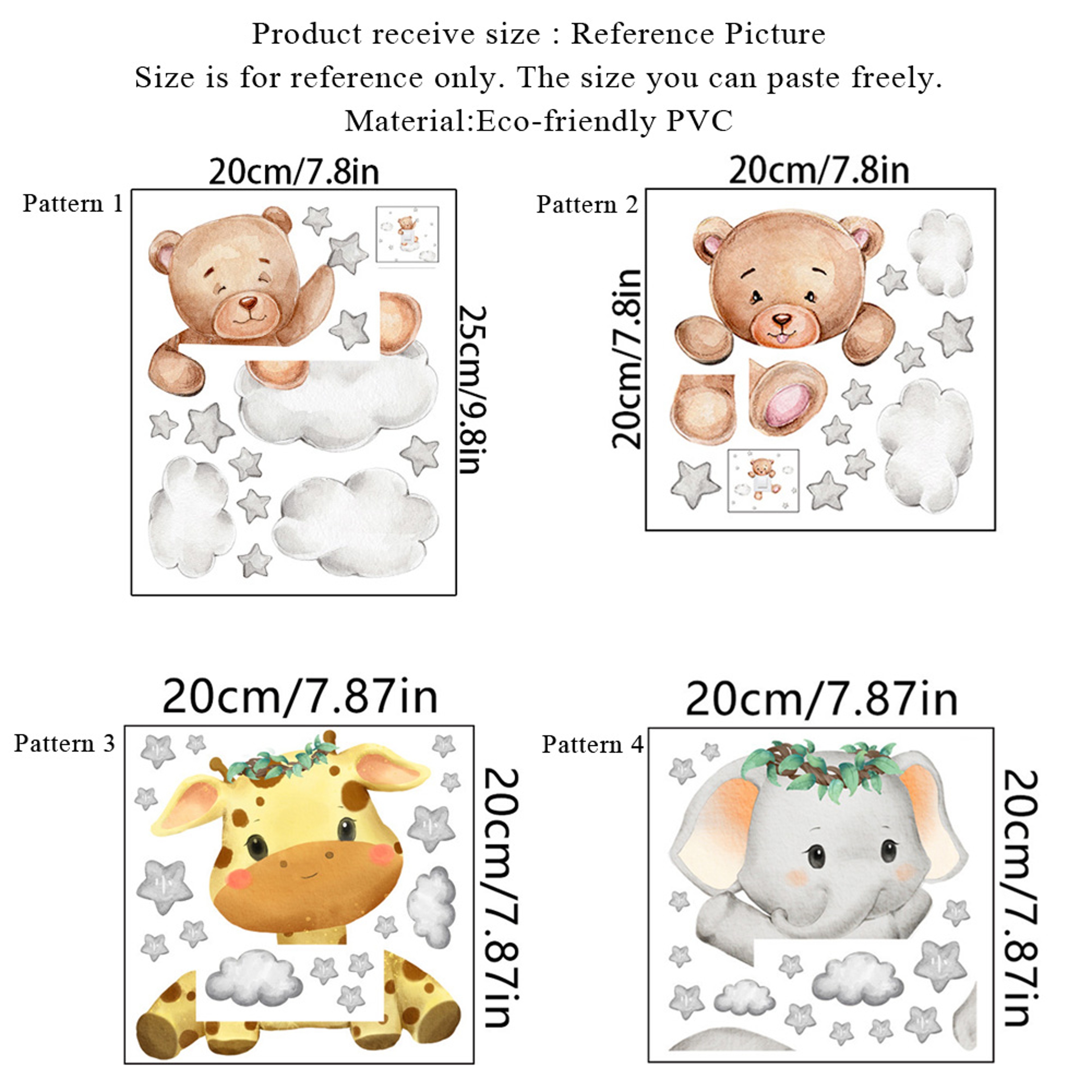 Cute Animal Wall Stickers For Kids SelfAdhesive Giraffe Bear  Elephant Bedroom Decor 1