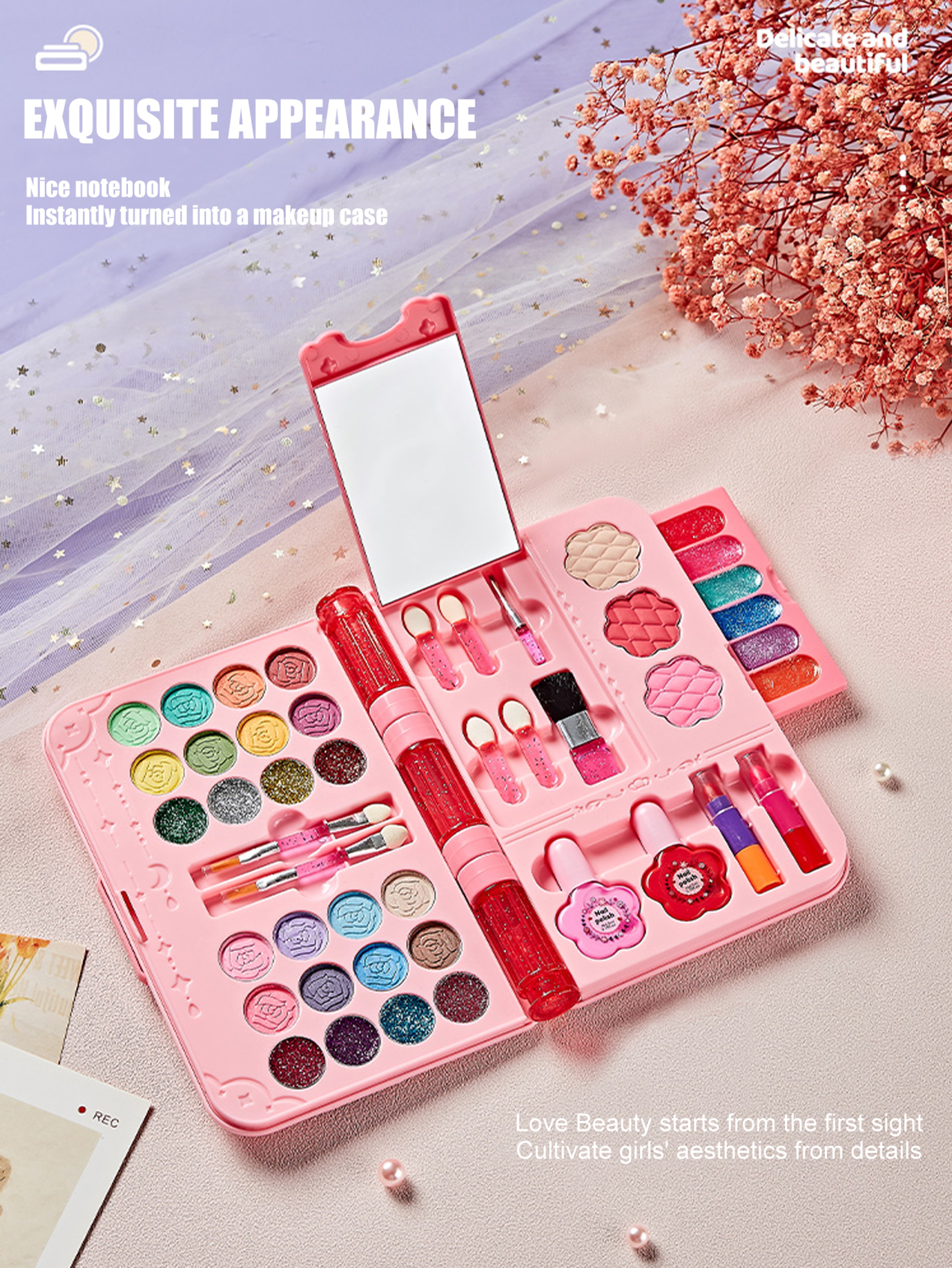 Kids Makeup Kit for Girls, Washable Beauty Dress Up Set with Mirror – view 3