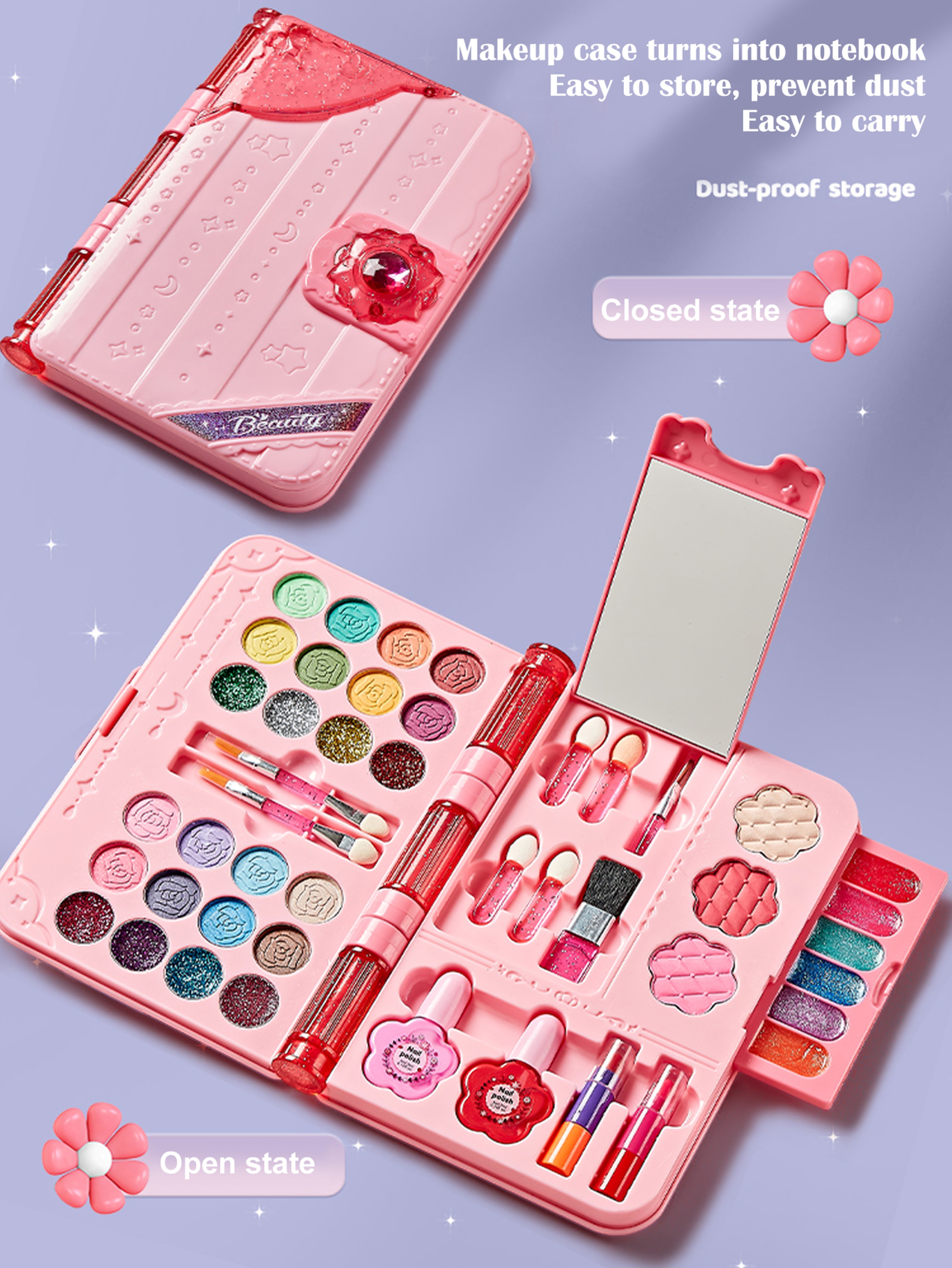 Kids Makeup Kit for Girls, Washable Beauty Dress Up Set with Mirror – view 6