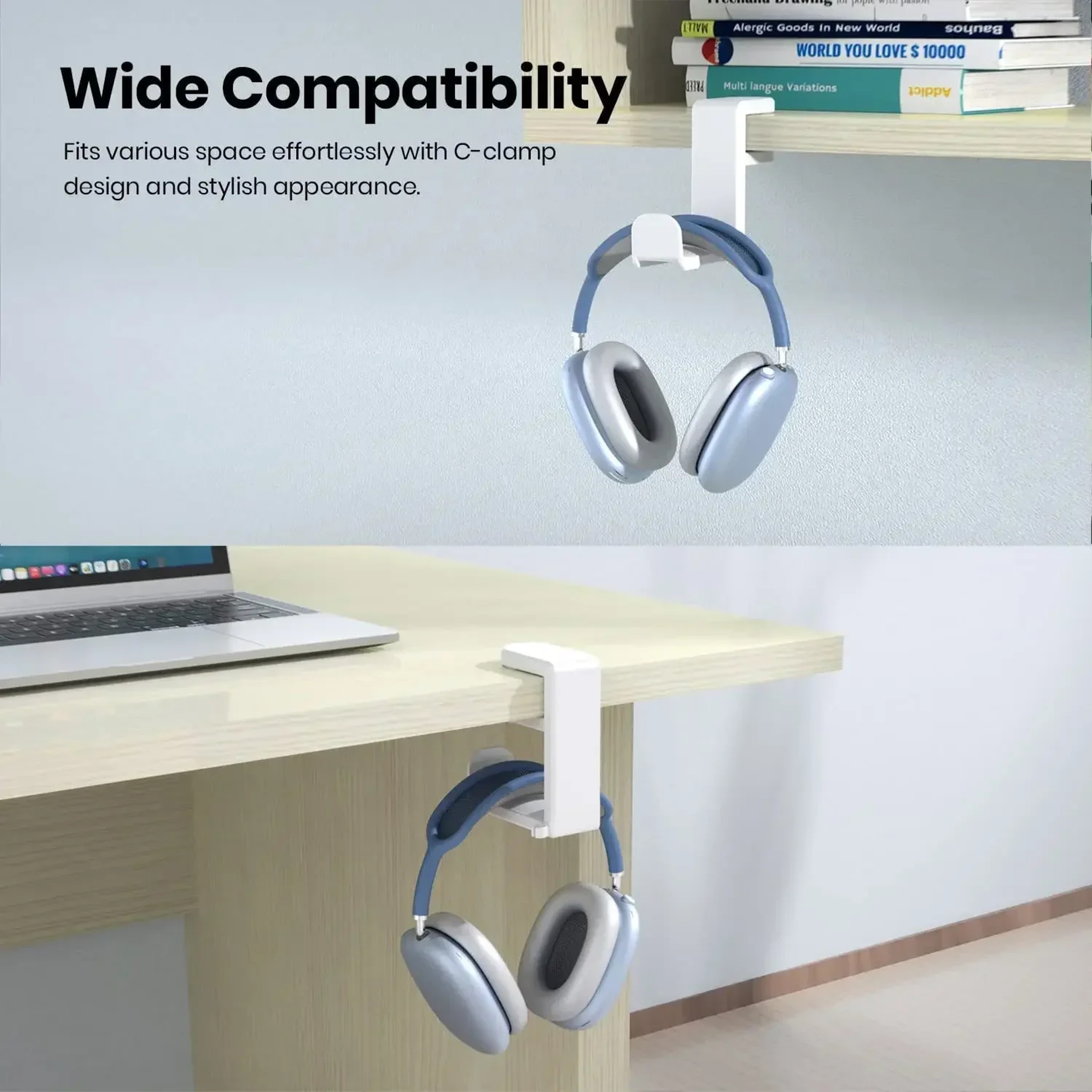 Dual Hook Desk Headphone Stand Clamp On Gaming Headset Stand With 360 Rotating Headphone Holder 3