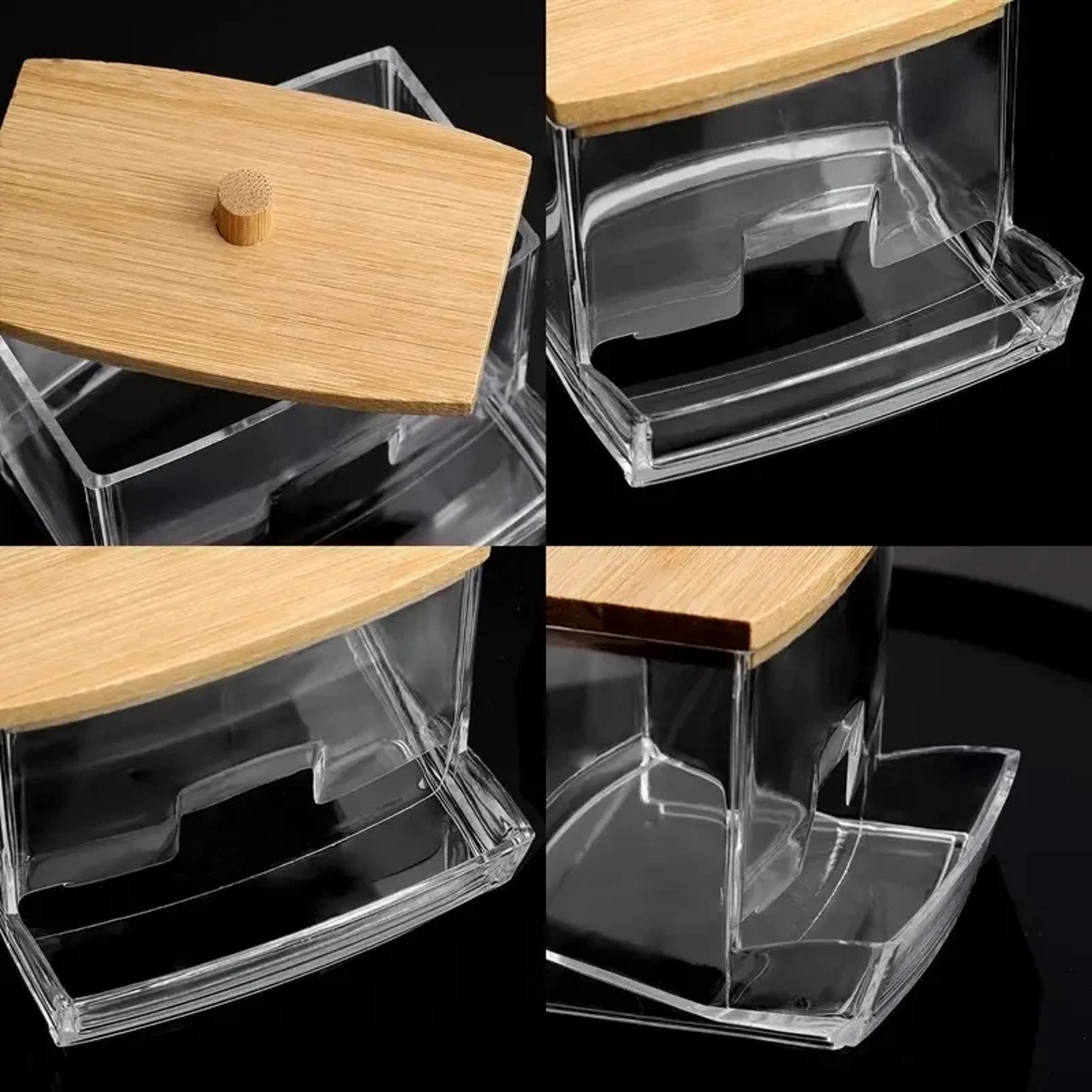 EcoFriendly Cotton Swab Storage Box With Bamboo Lid Transparent Square Organizer For Cotton Buds  T 4