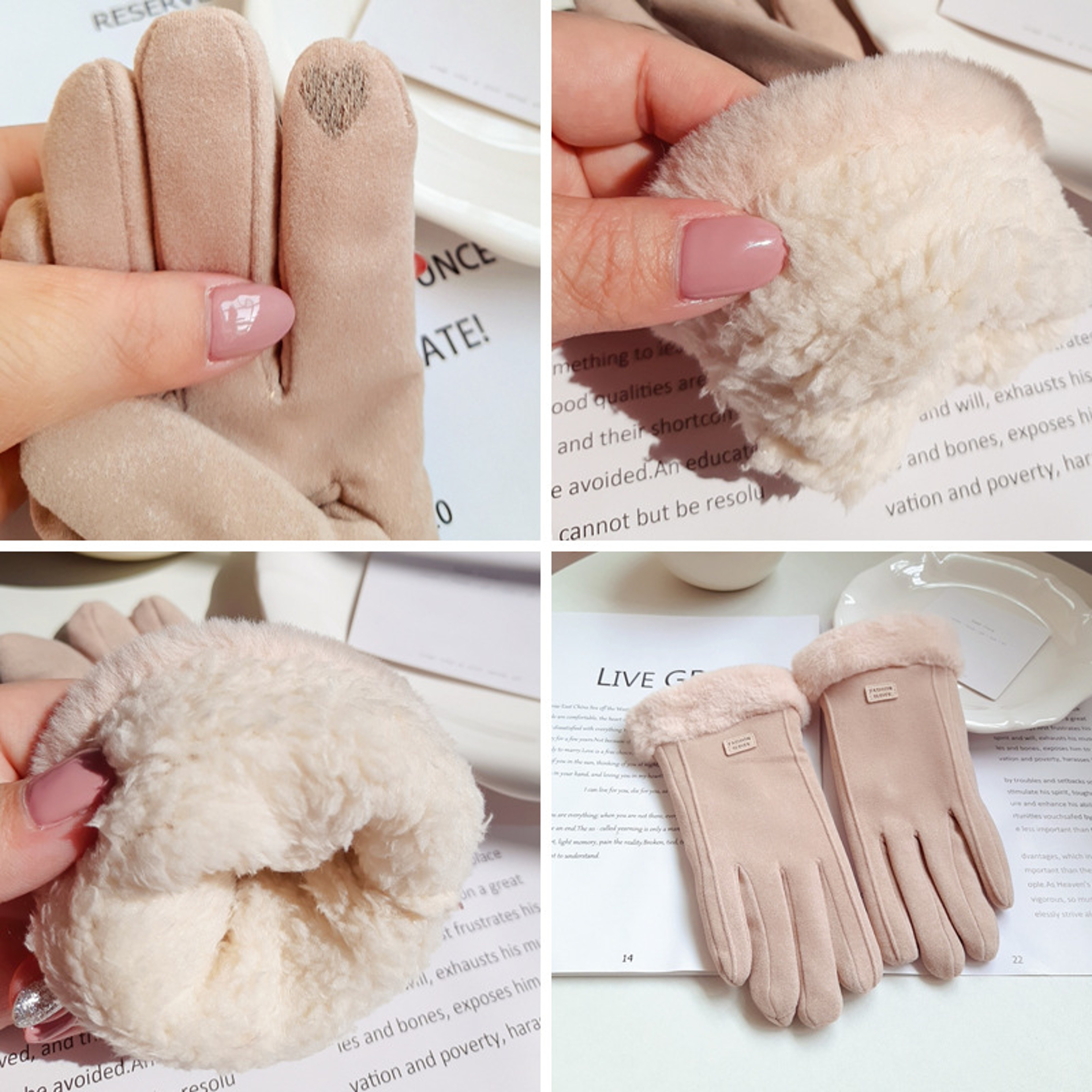 Women Winter Suede Touchscreen Gloves Plush  Warm Driving  Cycling Mittens 3