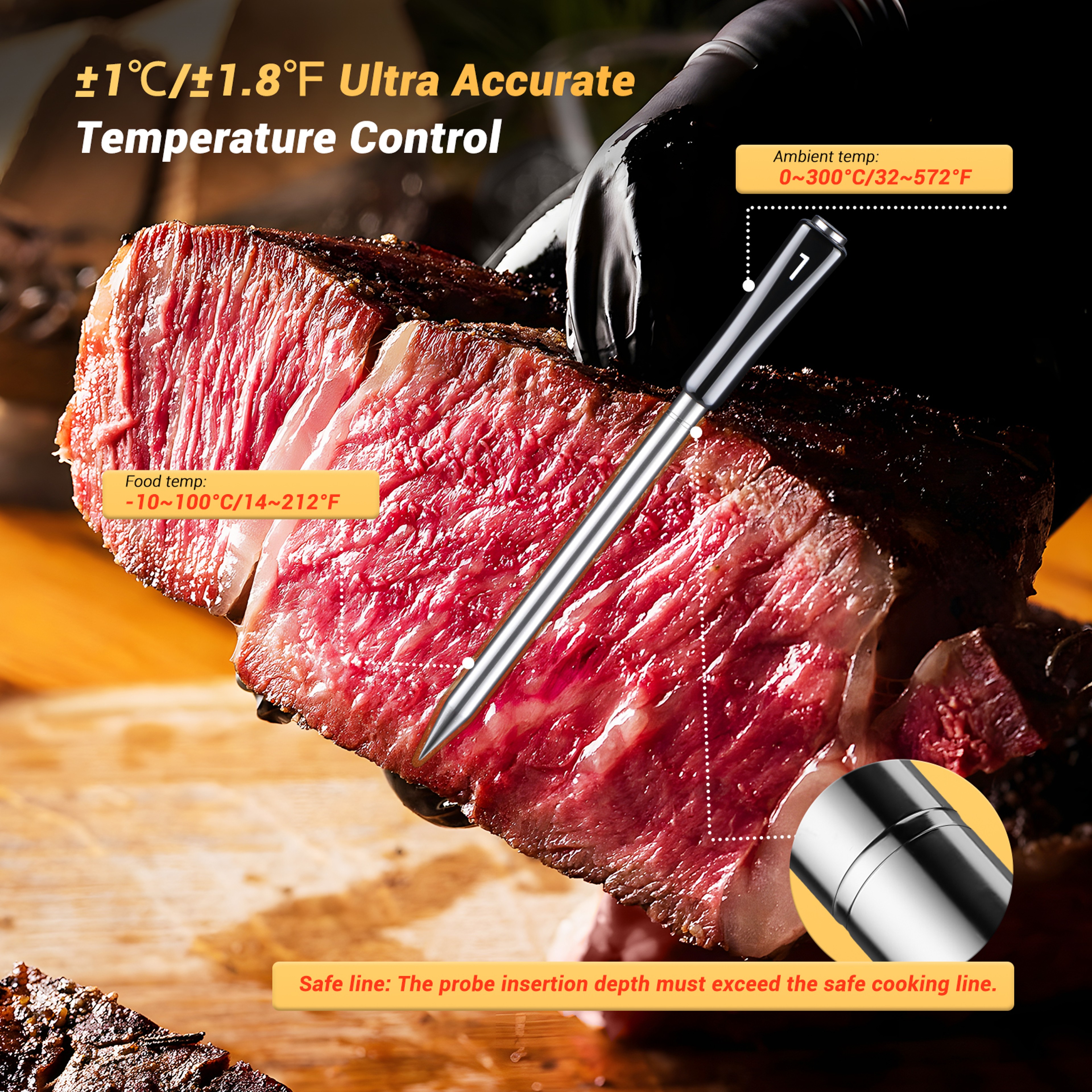 Wireless BBQ Meat Thermometer With 4 Probes IP67 Waterproof WiFi  Bluetooth Enabled For BBQ  Oven U 1