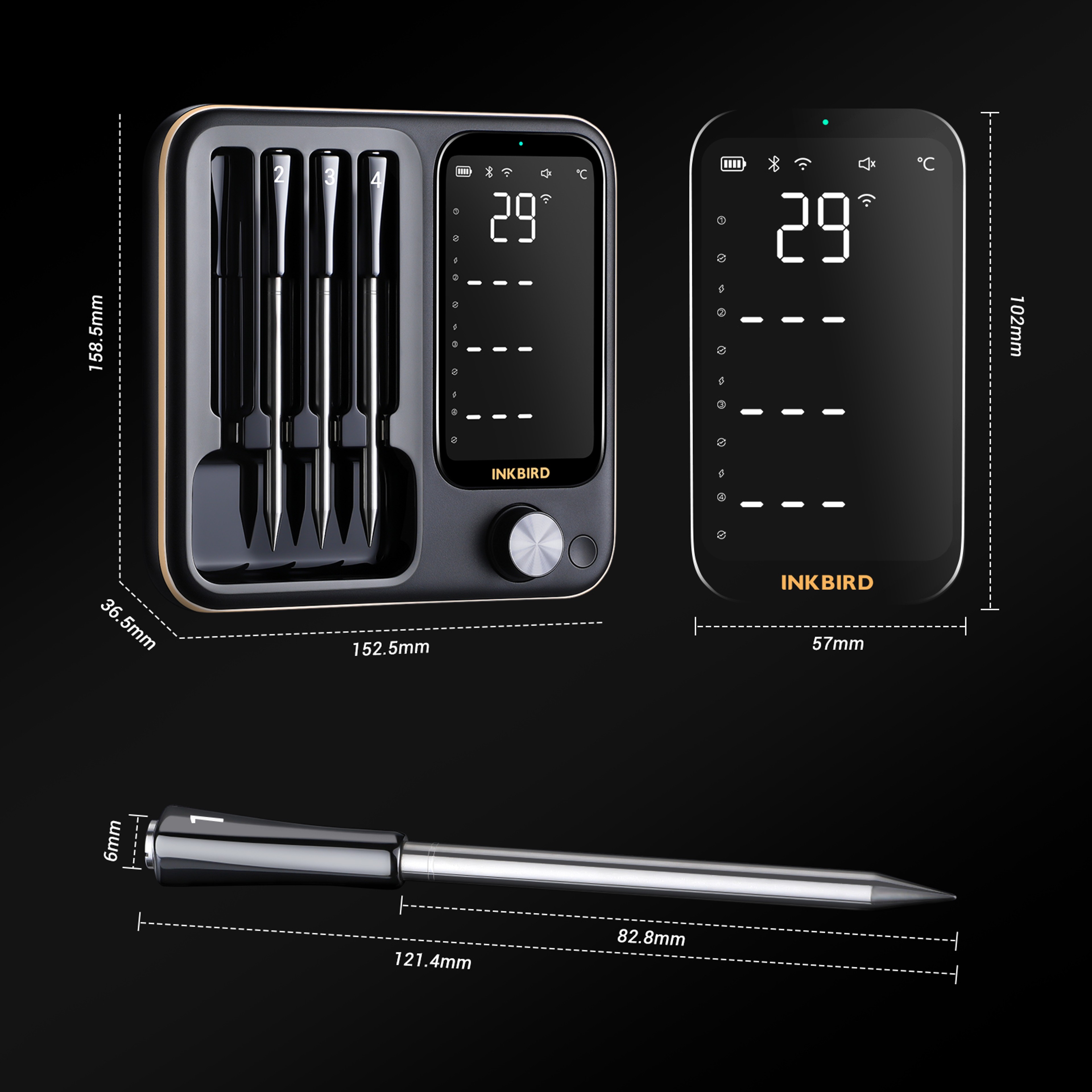 Wireless BBQ Meat Thermometer With 4 Probes IP67 Waterproof WiFi  Bluetooth Enabled For BBQ  Oven U 4